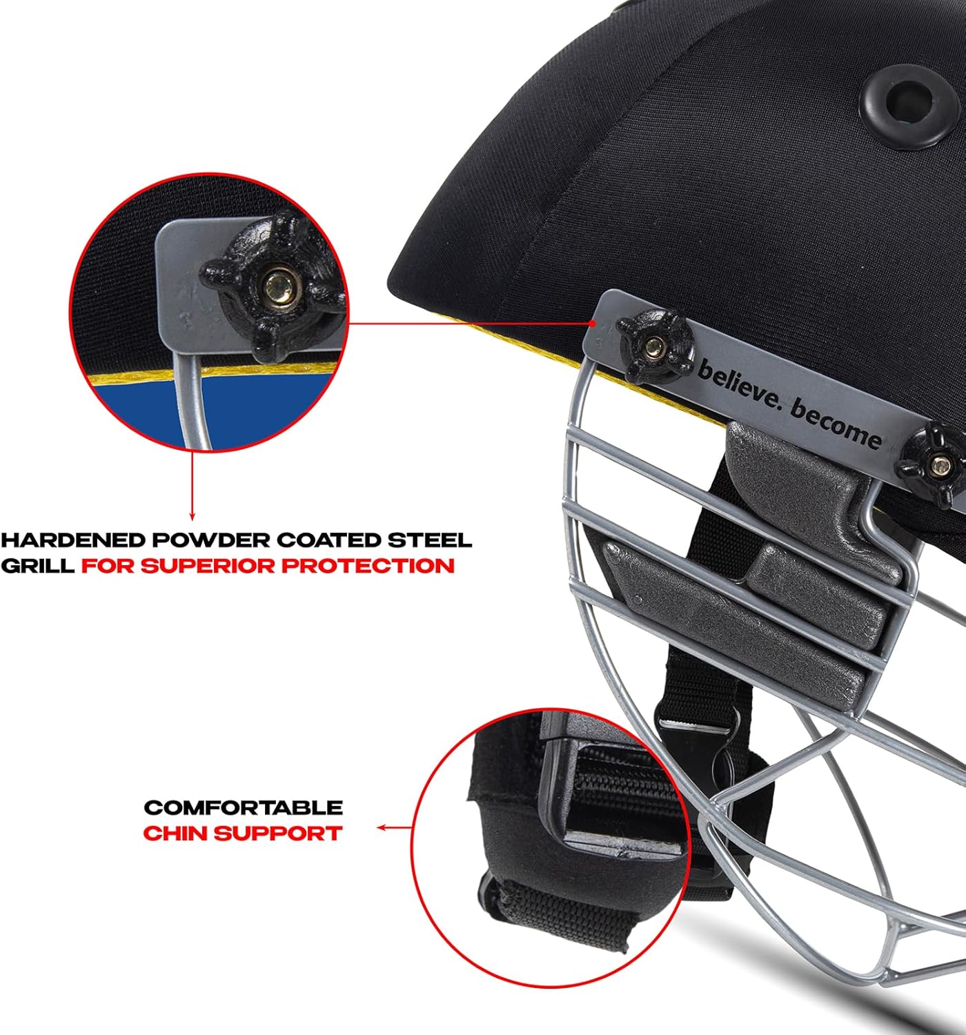 SG Cricket Blazetech Premium Helmet, Lightweight with Foam Pads, Steel Visor and Airflow Ventilation, Multiple Color & Size