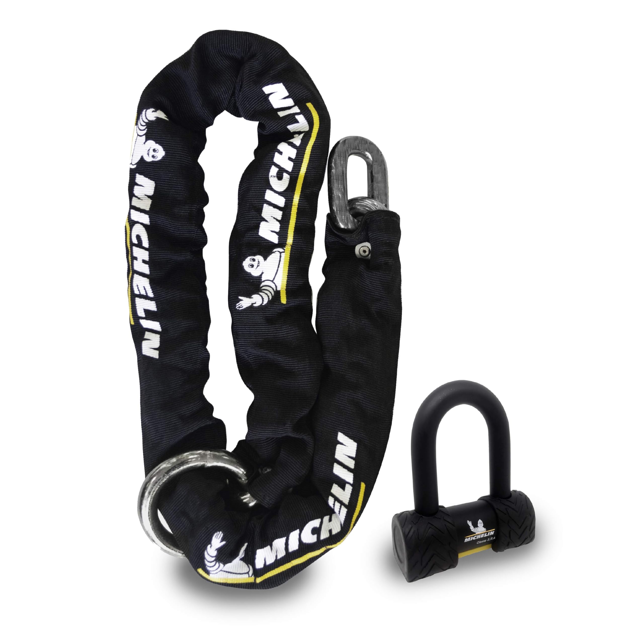 MICHELIN - Antivol Mini U SRA + Chaîne Lasso 120cm - Sécurité maximale 10/10 - Résistance - Chaîne en Acier trempé - Protection Moto et Scooter - Système de clés réversibles Inclus