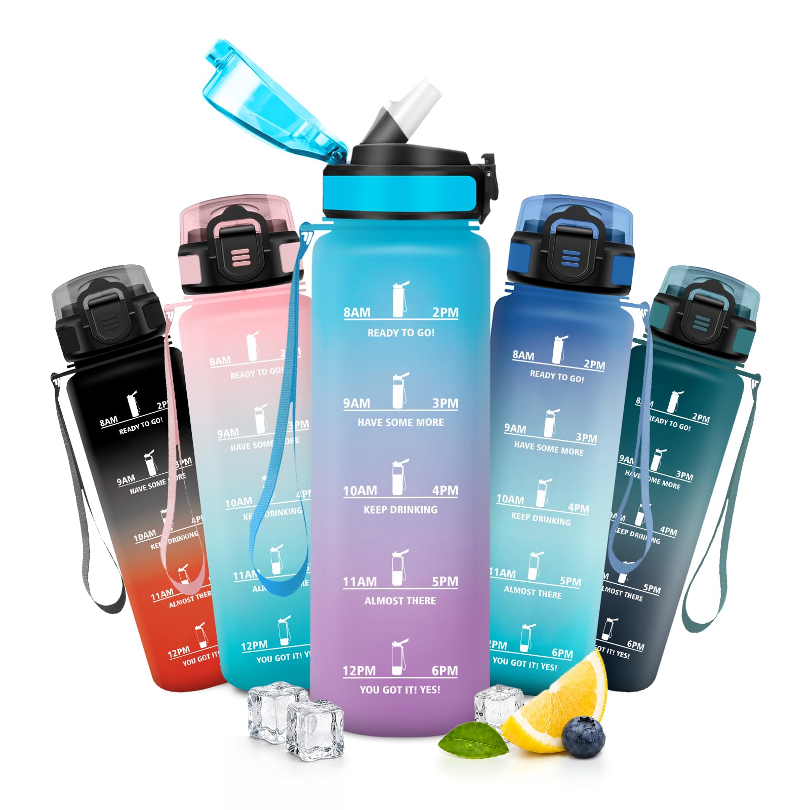 JAPORIA 1L Water Bottle with Straw, Motivational Water Bottle, Time Scale Water Bottles, BPA Free, Water Bottles for Outdoor, Yoga, Travel, Camping