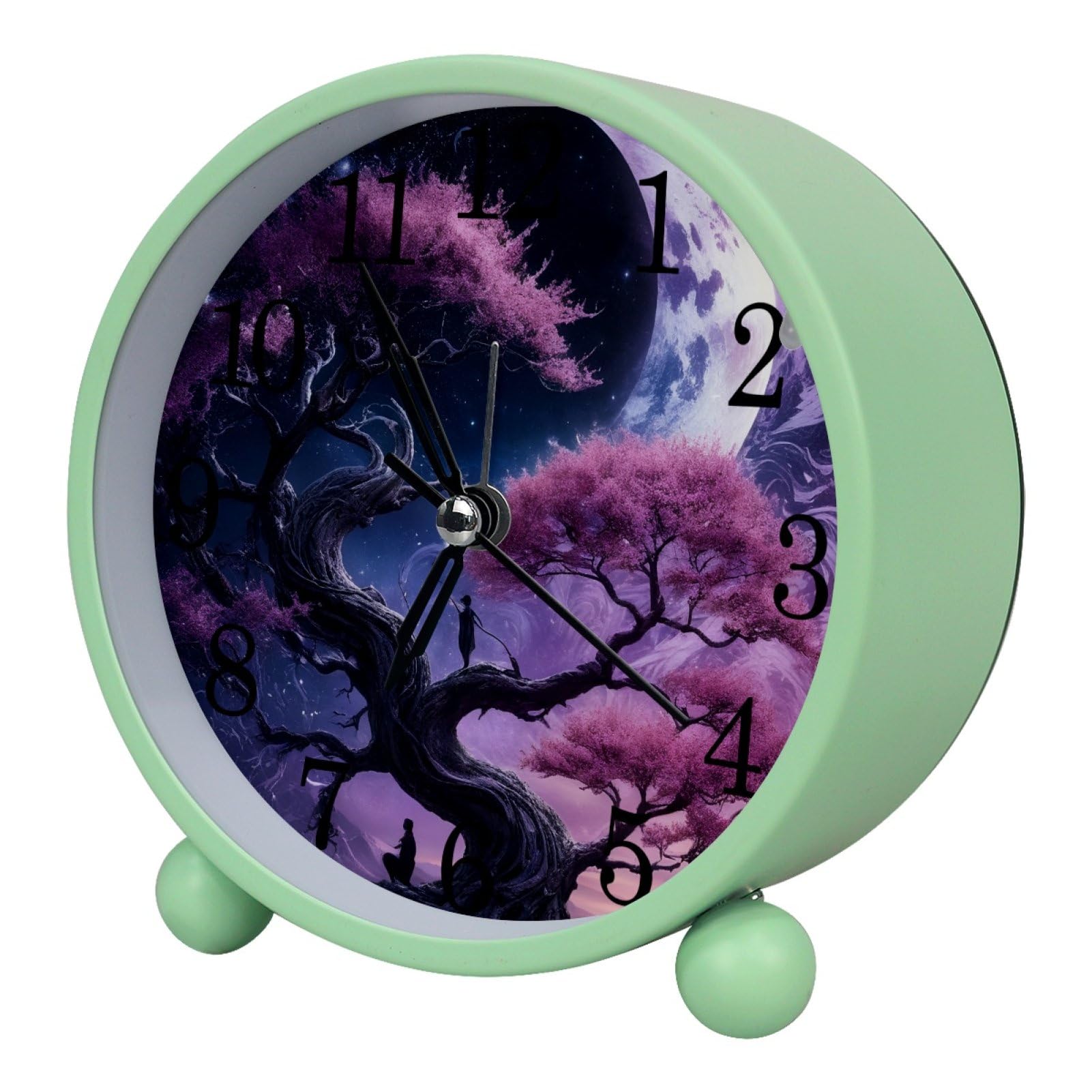 etoenbrc 10.9" Alarm Clock for Kids,Small Battery Operated Clock, Slient Plastic Table Clock for Living Room Decor,Bedroom,Office, Yin Yang Tree and Moon