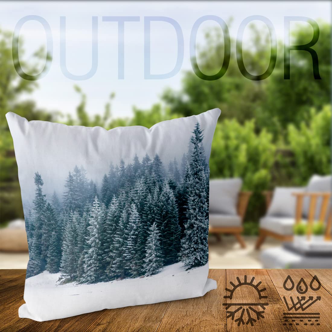 Cuscino VOID Abete Rosso Neve Invernale - Federa 50x50 Cm Impermeabile Per Esterni E Interni, Stampata Fronte/Retro - 2