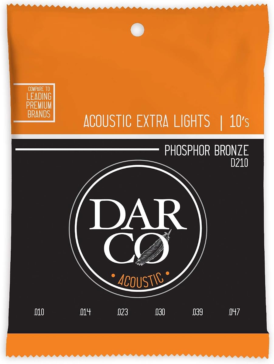 Darco® Acoustic Guitar Strings – Phosphor Bronze, Extra Light Gauge | Bright, Balanced Tone with Reliable Performance | Affordable Strings for Everyday Play