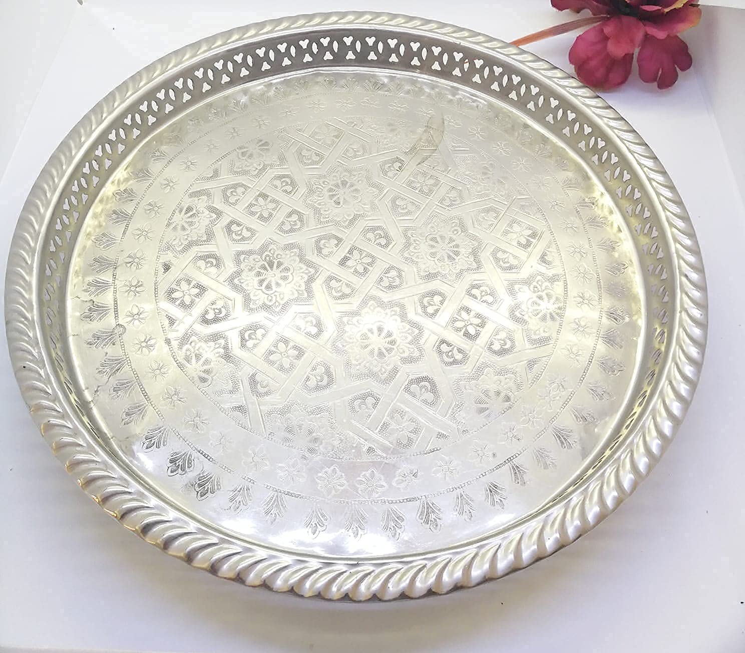 Oriental Oriente Marroquí Bandeja De Té Bandeja De Servir Color Plata Mehdia 60cm