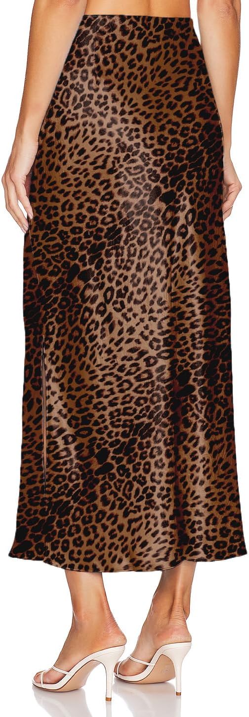 Womens Satin Silk Maxi Slit Skirt Elastic Waistband Maxi Long Satin Slit Skirts for Women - Image 3