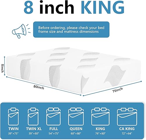 Miniatura 2 de Colchón tamaño King, colchones de espuma viscoelástica de gel refrescante de 8 pulgadas, funda extraíble lavable, colchón King en una caja, firmeza
