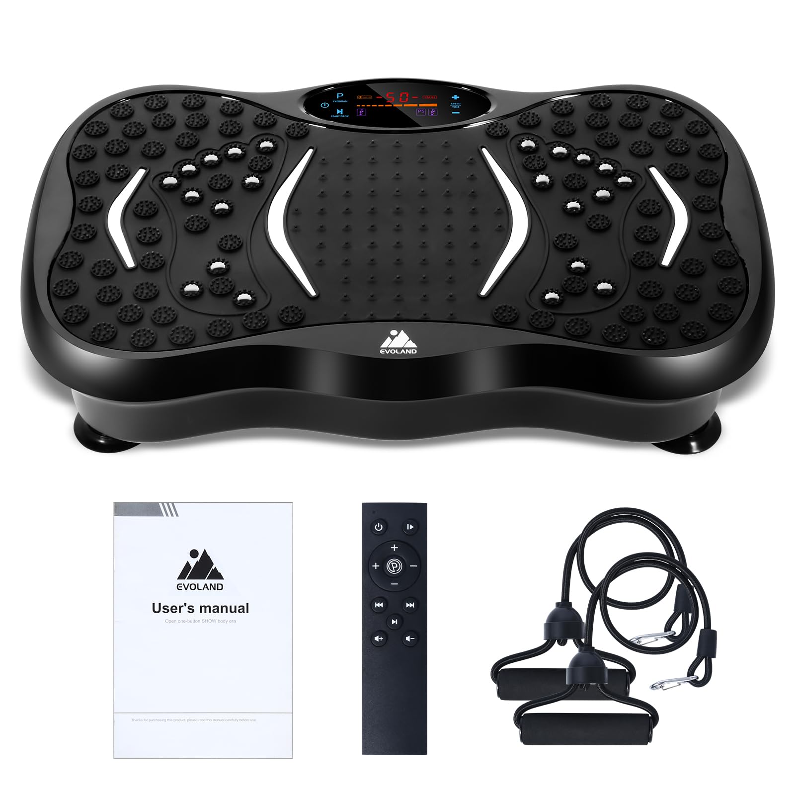 EVOLAND Plateforme vibrante oscillante avec 2 Bandes de résistance, 99 Niveaux d'intensité, Haut-Parleur Bluetooth, Appareil d'entraînement pour Le renforcement et Le modelage Musculaire