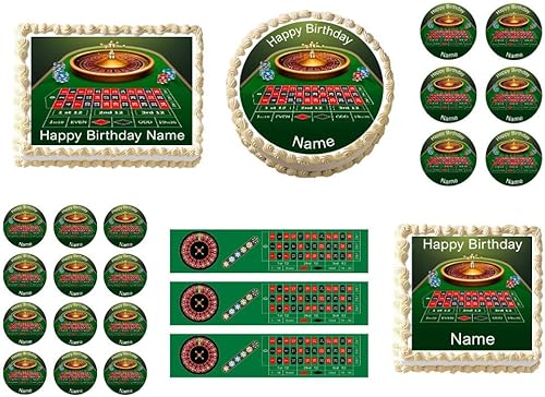 Miniatura 2 de Ruleta de casino 12 hoja (16 x 10 in.) Decoración comestible para pastel de fiesta de cumpleaños.