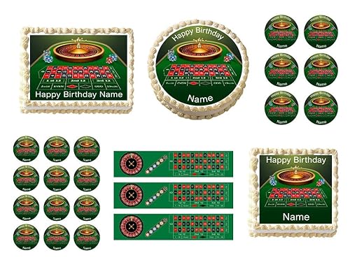 Miniatura 2 de Ruleta de casino 12 hoja (16 x 10 in.) Decoración comestible para pastel de fiesta de cumpleaños.