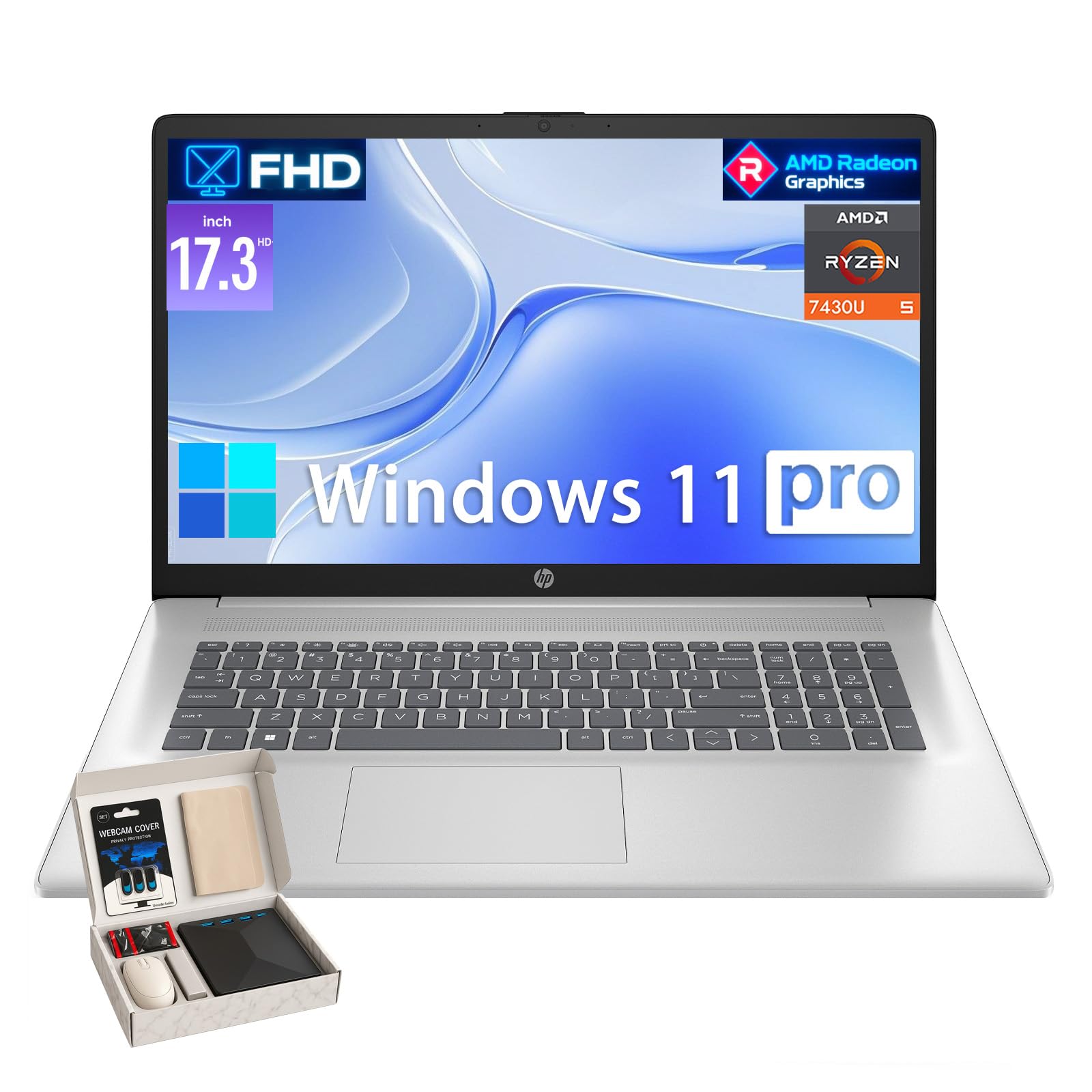 Flagship 17 Laptop Business Computer - AMD Ryzen 5 7430U, 17.3 FHD IPS Display, AMD Radeon Graphics, Wi-Fi6, Fast Charge, 32GB RAM, 1TB SSD