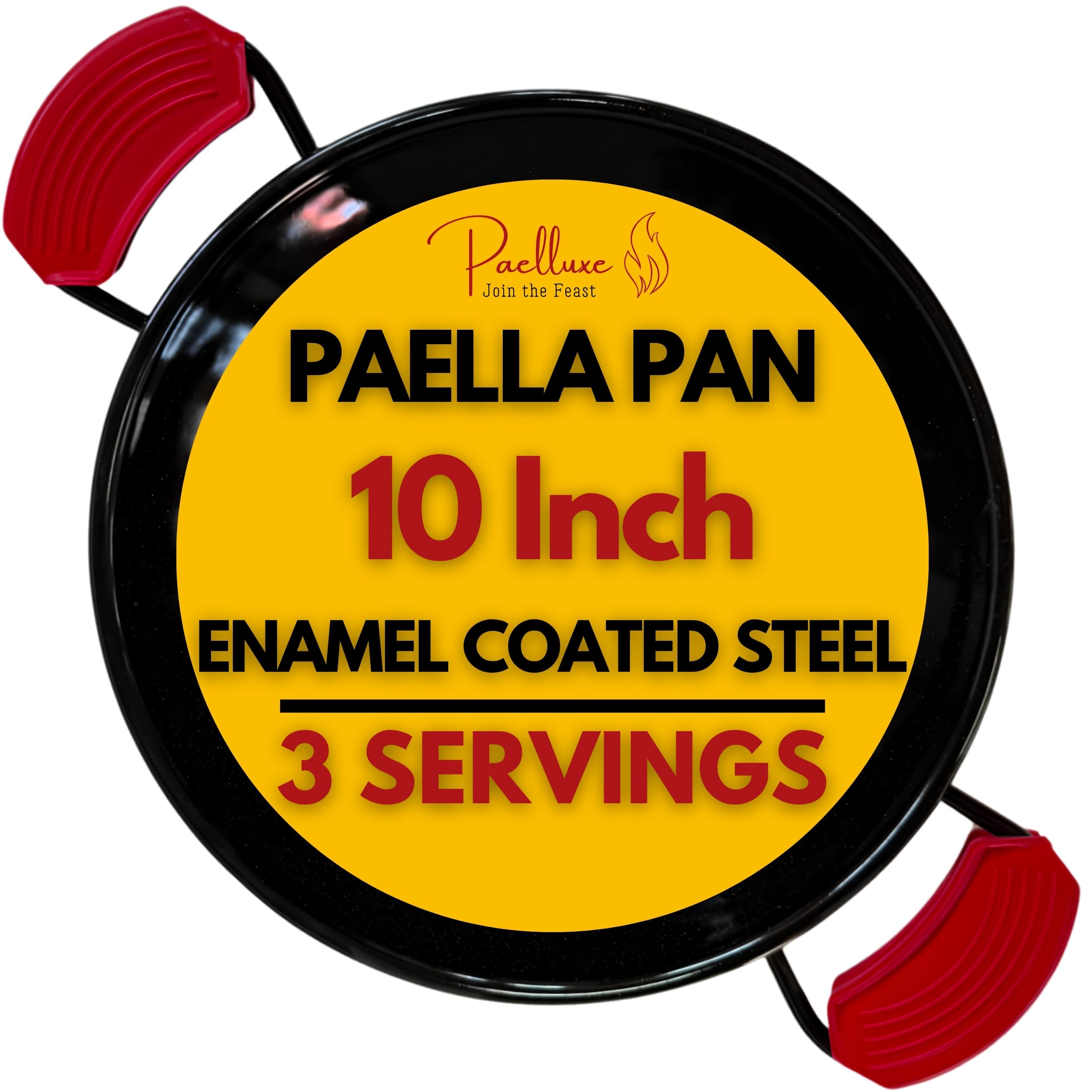 Paelluxe Paella Pan – Enamelled, No-Rust Steel Skillet – Easy-to-Clean Pan for Propane &amp; Gas Burners – Indoor &amp; Outdoor Cooking Cacerola Paellera Sarten – 10 Inch, for 3 Servings