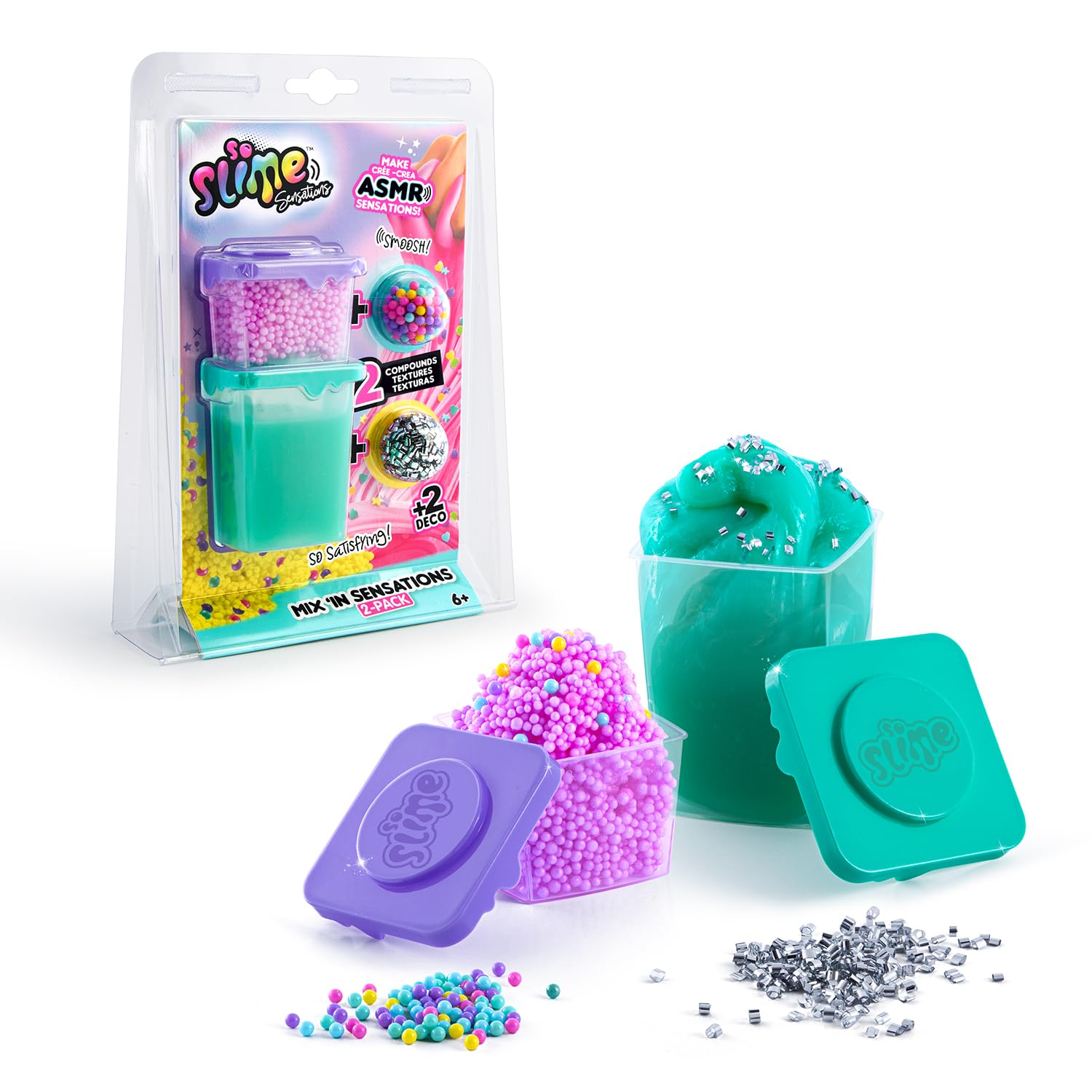 So Slime Sensations Mix’In Slime Set 2 Pack Slime with Mix-In Decorations | Sensory Slime Kit for Kids | Age 6+