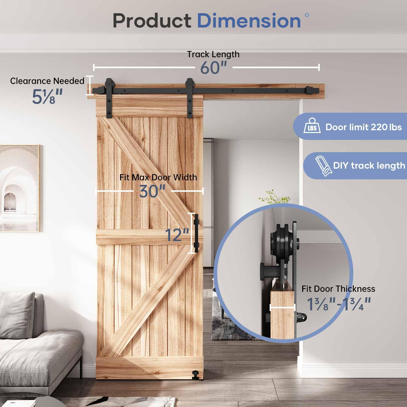 EaseLife Kit di ferramenta per porta scorrevole da 1,5 m e maniglia, resistente, puleggia dritta, scorrevole senza intoppi, facile da installare (kit di binari da 1,5 m per porta singola da 61 a 76 cm