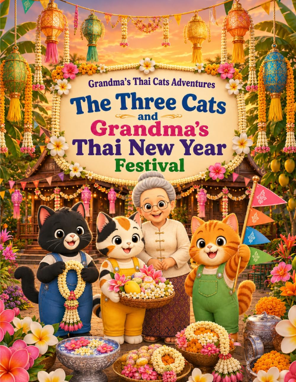 The Three Cats and Grandma's Thai New Year Festival: A Cute Cat Adventure and Songkran Celebration Coloring Book for Kids and Adults (Grandma's Thai Cats Adventures)
