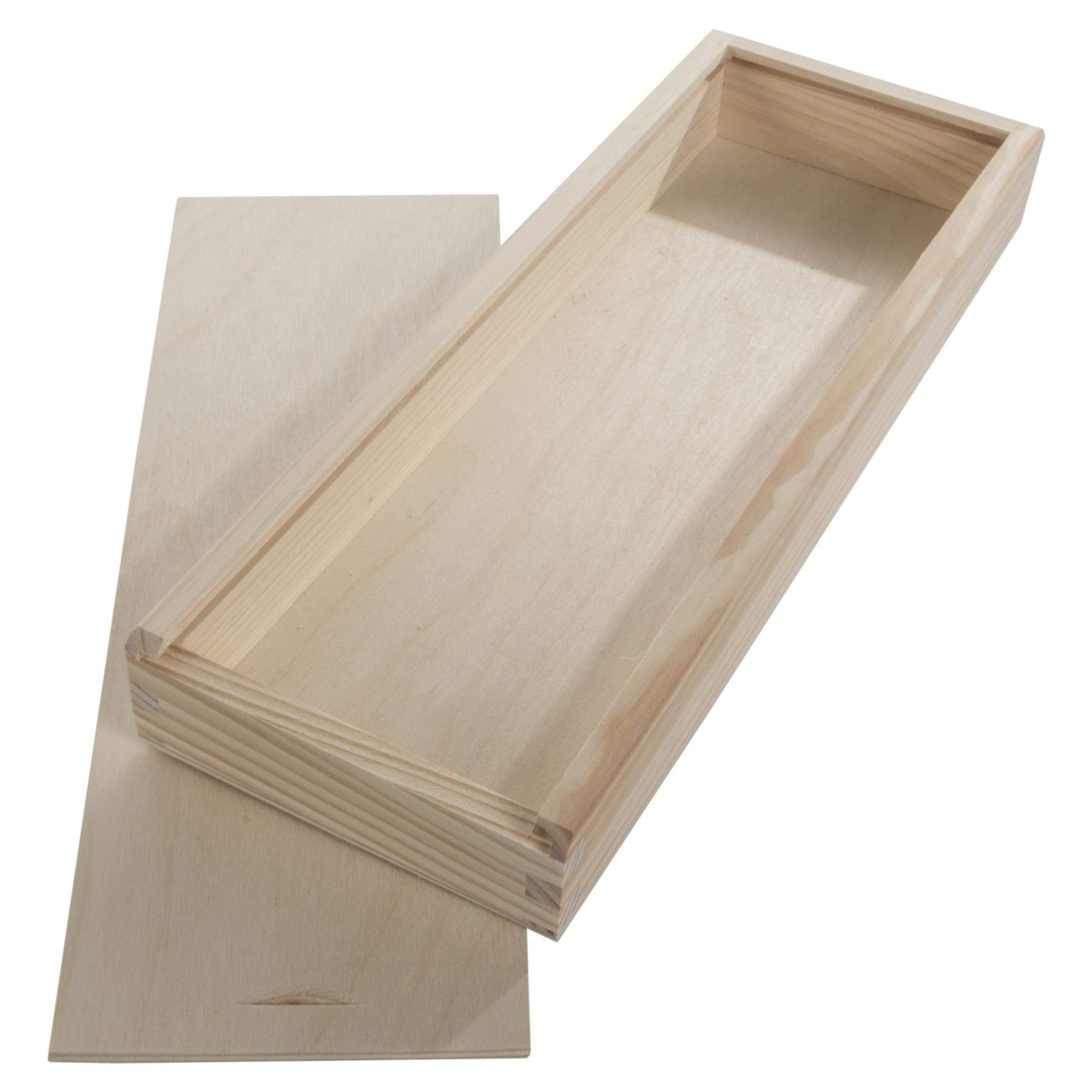 WooDeeDoo Slim Wooden Storage Box for Crayons Pencils Paintbrushes or DIY Crafts, Sliding Lid Unfinished Pine Craft Box - Image 4