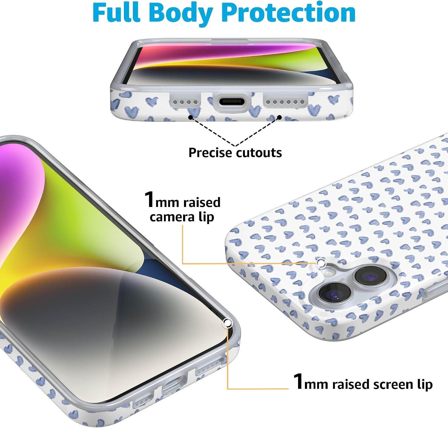 Casely iPhone 16 Plus Case | Lovebug | Blue Hearts | Compatible with MagSafe | Classic Ultra Thin Design