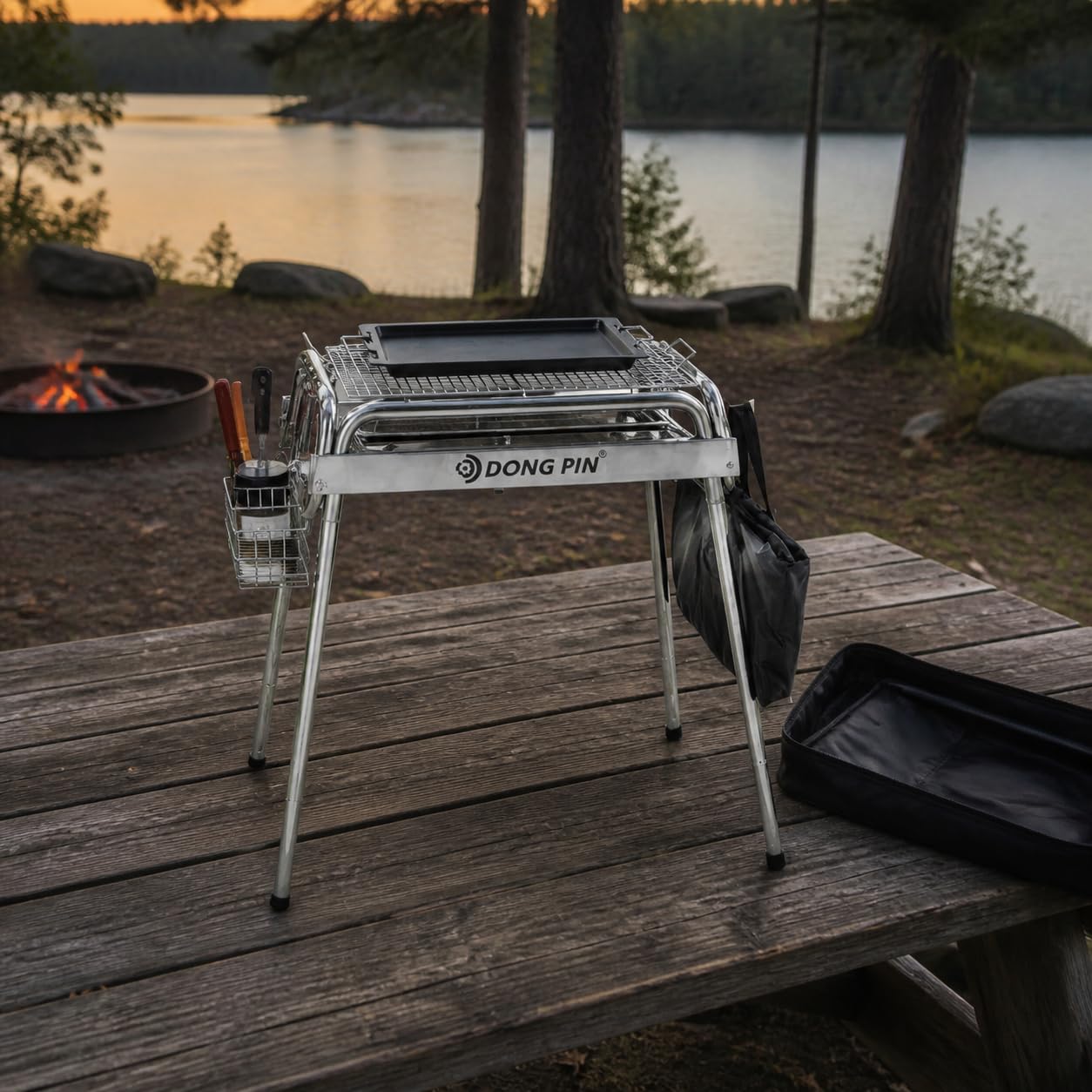 Grill a Carbone Pieghevole Portatile, style to 1 | metallo resistente - acciaio inossidabile - per campeggio all'aperto - include borsa - cestino - per Feste - per Outdoor