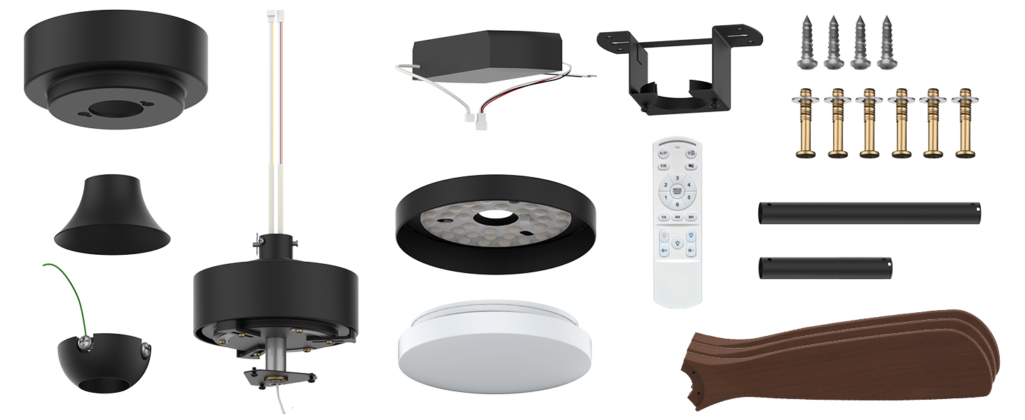 Image of 60 Inch Ceiling Fans with Lights and Remote Control, Walnut Ceiling Fan with Light for Bedroom, Living Room, Covered Outdoor, 6 Speeds Reversible Noiseless DC Motor, 3CCT, Dimmable LED Light