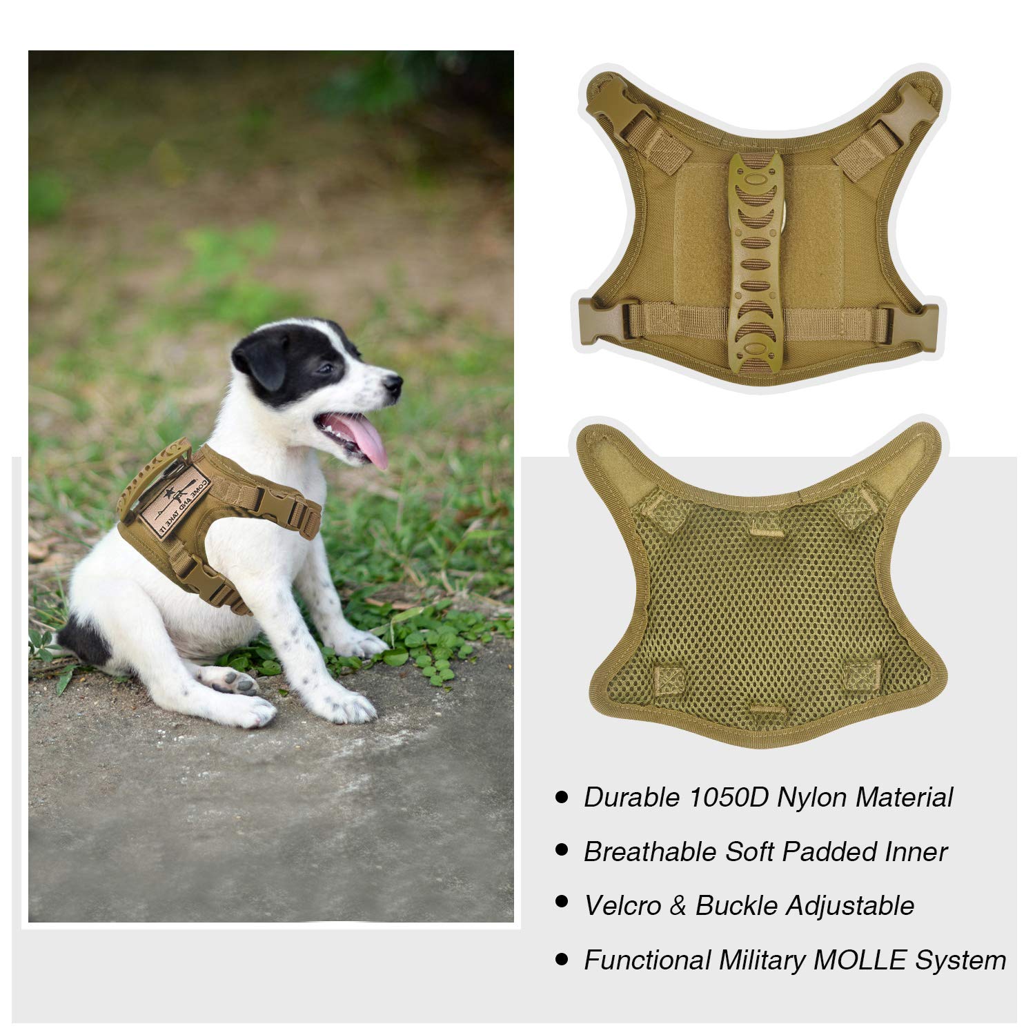 Arnés táctico de entrenamiento para perros, chaleco de trabajo al aire libre, ajustable, XS, militar, MOLLE, arnés con mango de goma