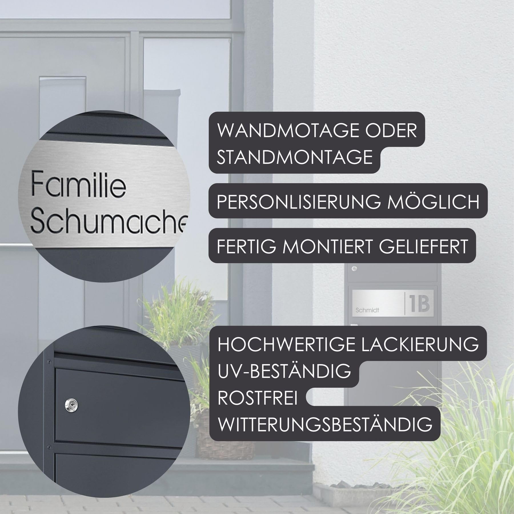 Paketbriefkasten XXL anthrazit mit Briefeinwurf wetterfest rostfrei freistehend Standbriefkasten draussen 65M Paketbox mit Briefkasten Paketkasten XXL Paketstation Paketfach RAL 7016