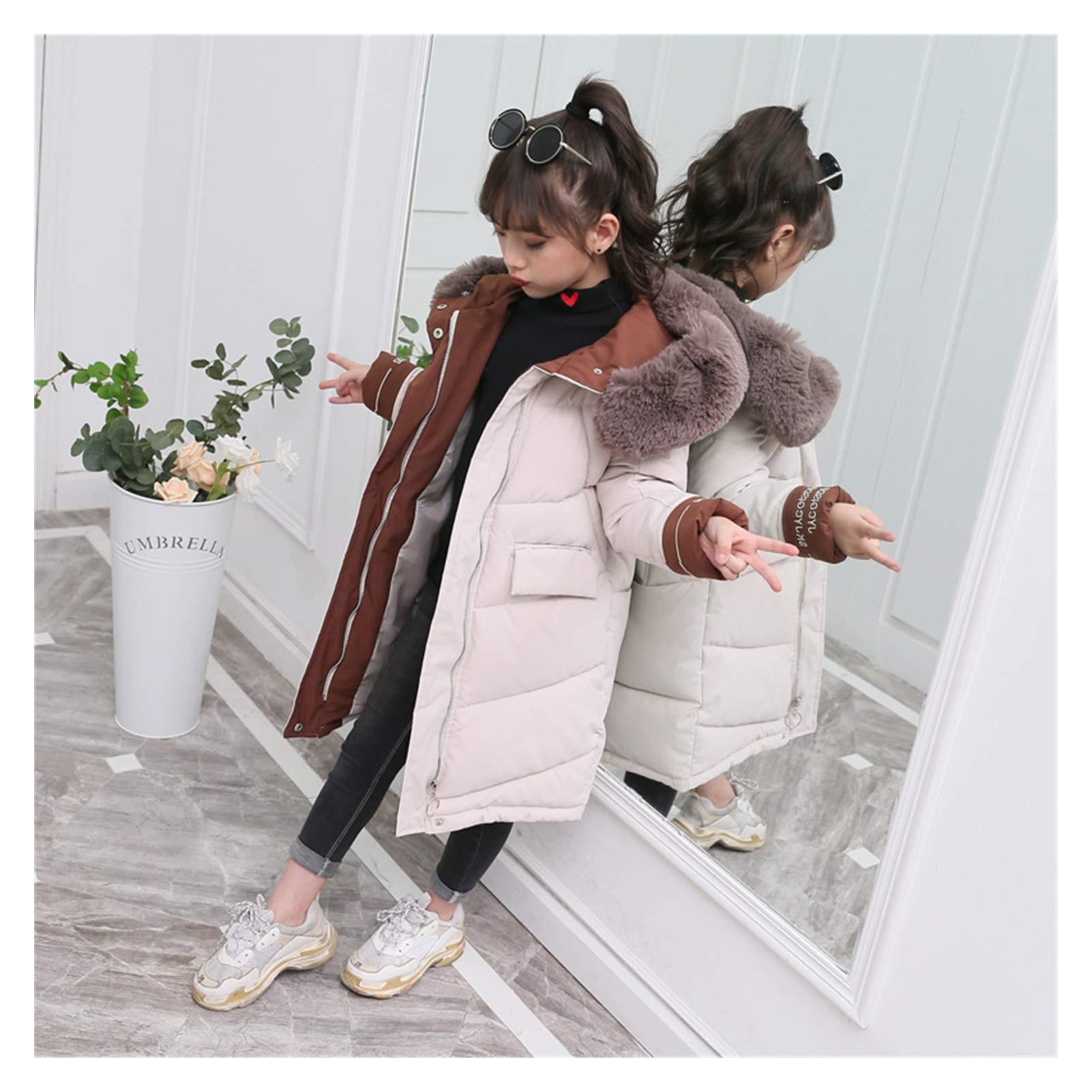 Chaqueta ultraligera cálida y resistente al viento para niños de invierno, de algodón, para niñas, ropa de niños, parka gruesa de piel con capucha (color: rosa, talla de niño: 3T)