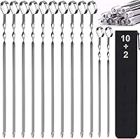 LANNEY 17" Stainless Steel Flat Kabob Skewers for Grilling - Reusable 12-Pack BBQ Shish Kebab Sticks, Bonus 14" Skewers