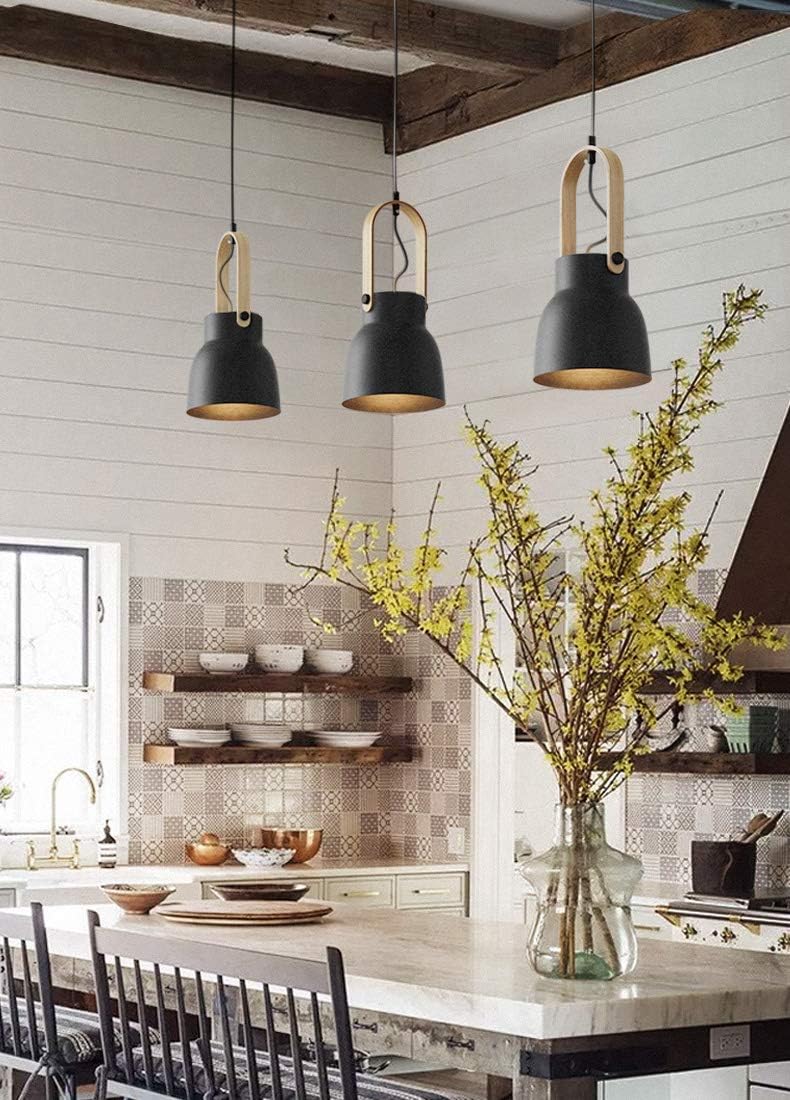 Halo Track Pendants Lighting Iron Art Iron Instant Macaron Black Pendant Light for Coffee Shop Customizable Dimmable Track Mount Wood Handle Pendant Lighting Bulb Not Included 3-Light