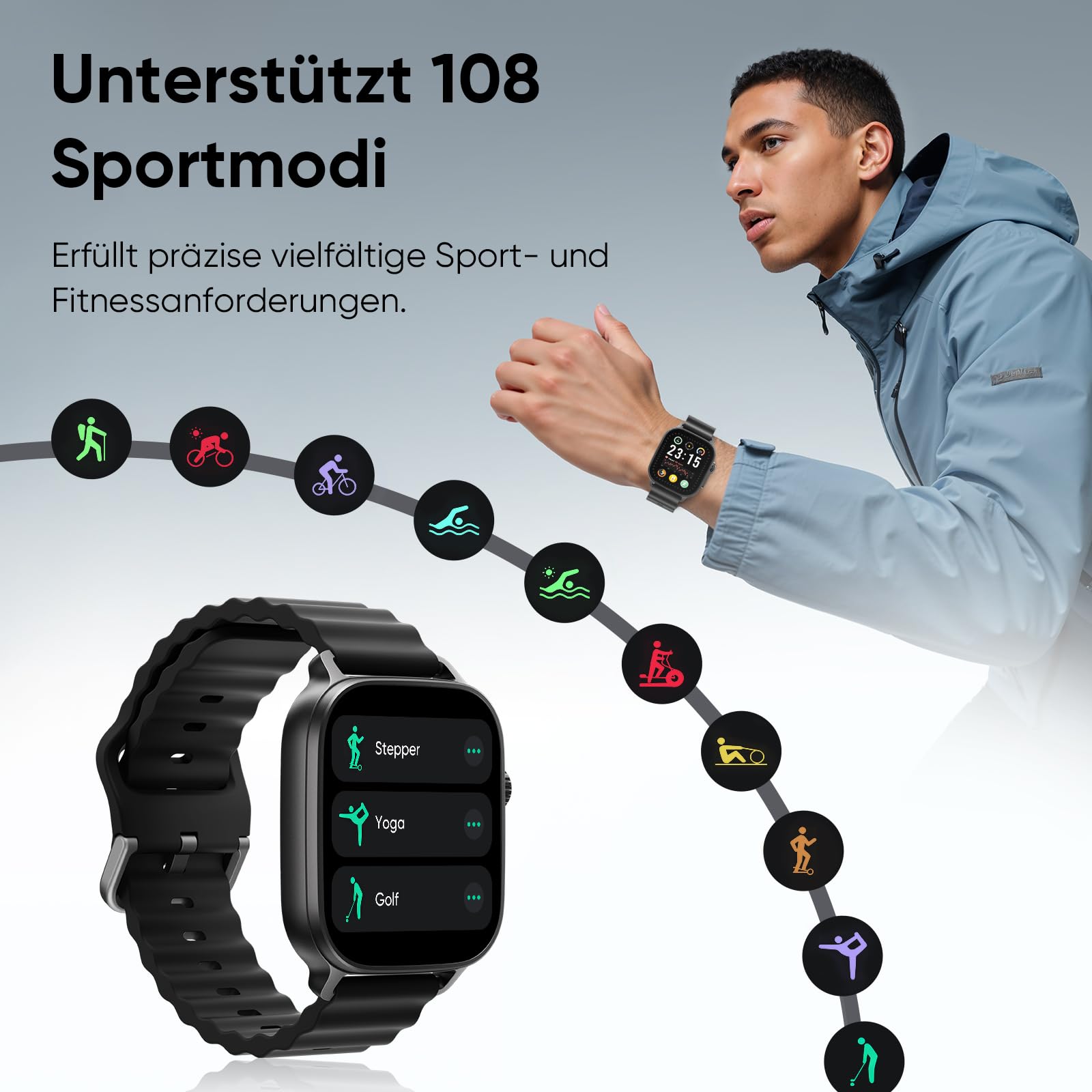 realme Watch 5 Smartwatch, 1,97 Zoll AMOLED Touchscreen, Independent GPS, NFC-Zugang, Bluetooth Anrufe, 108 Sportmodi, Blutsauerstoff/Schlafüberwachung, IP68 Wasserdicht, 16 Tage Akkulaufzeit, Schwarz