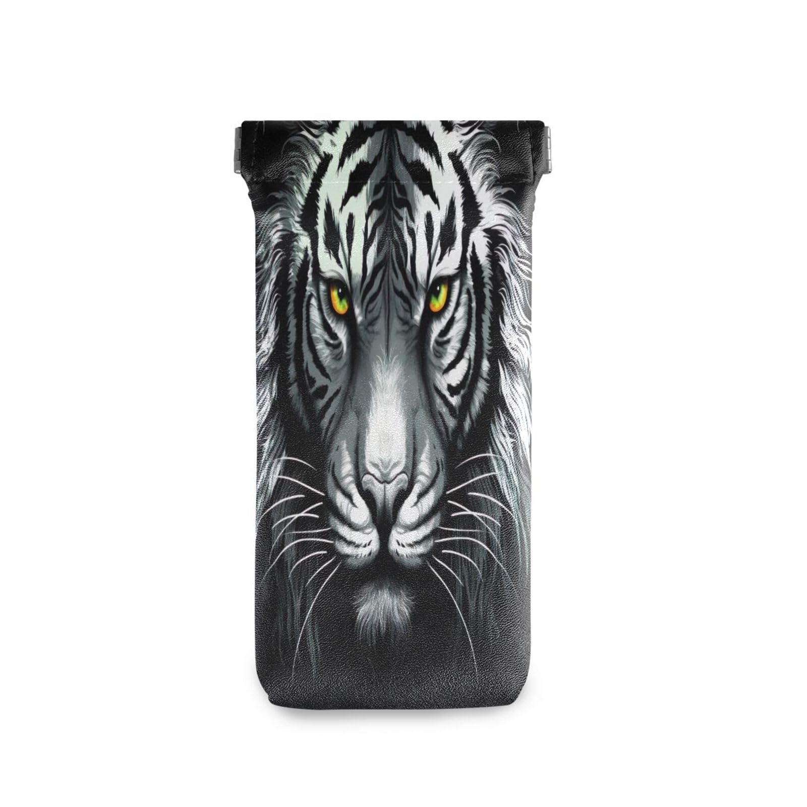 FLildon Black Tiger Eyeglasses Pouch Squeeze Top Sunglasses Case Soft PU Leather Eyeglass Bag for Men Women
