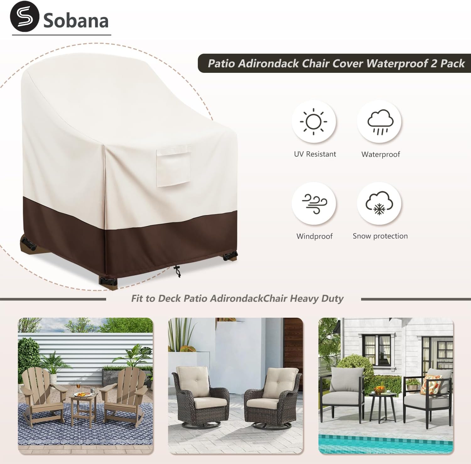 Patio Adirondack Chair Cover 2 Pack, 35W x 37D x 36H inches Waterproof Heavy Duty Outdoor Chair Covers,Adirondack Chair Covers for Outdoor Chair, Beige