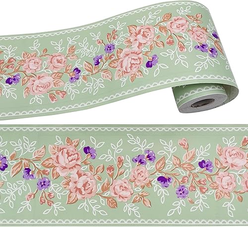 Papel pintado floral borde autoadhesivo PVC azulejos rollo extraíble baño cocina pared decoración rosa peonía