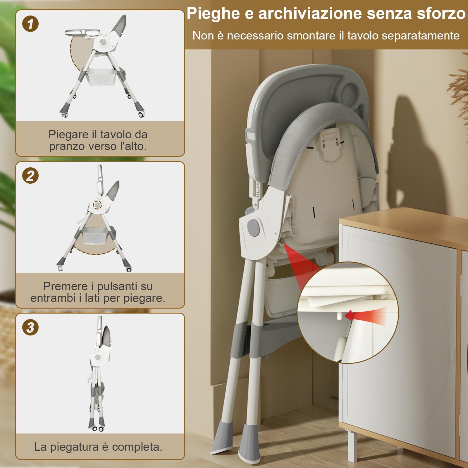Seggiolone Pappa Portatile, Seggiolone Evolutivo con Dondolo Neonati, Piatto da Cena Smontabile, Schienale regolabile, per Bambini da 6 Mesi fino a 6 Anni