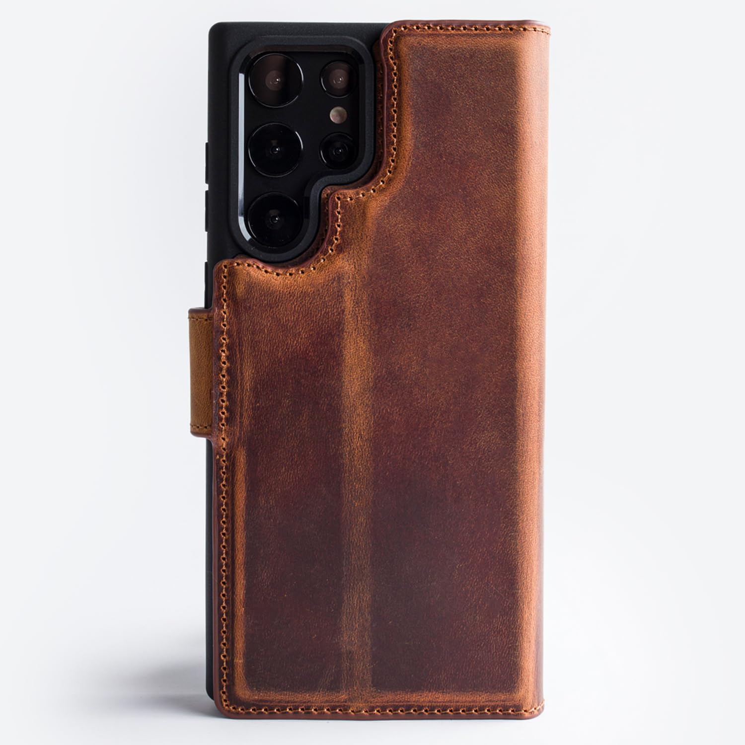 Wallet Case for Samsung Galaxy S25 Ultra, Handmade, Full Grain Genuine Leather, 4 Card Holder, Kickstand, Shockproof Protection (Camel)