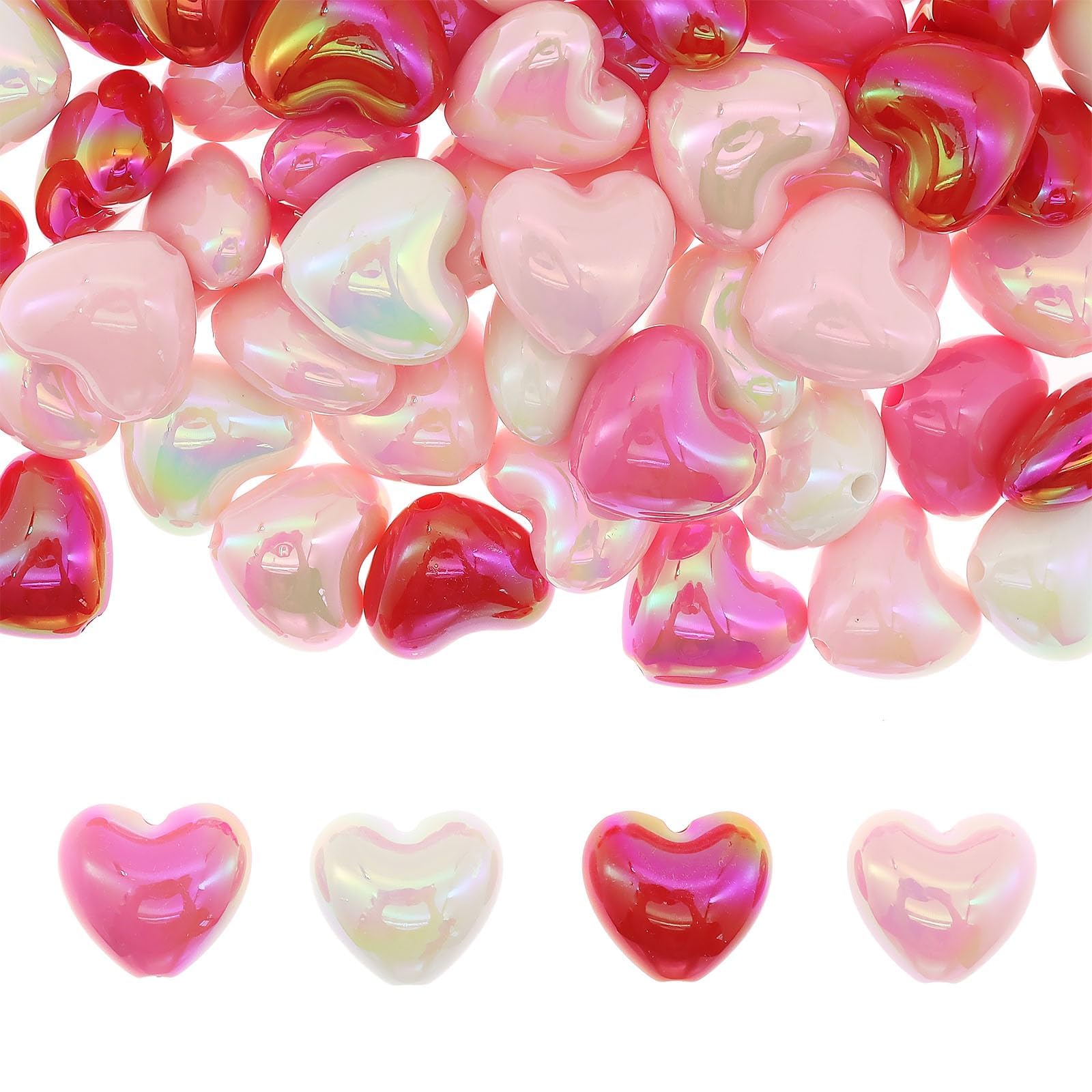 40 Pieces 20mm Pink Large Heart Beads AB Color Acrylic Beads Valentine's Mother's Day Heart Bead Charms for Jewelry Making
