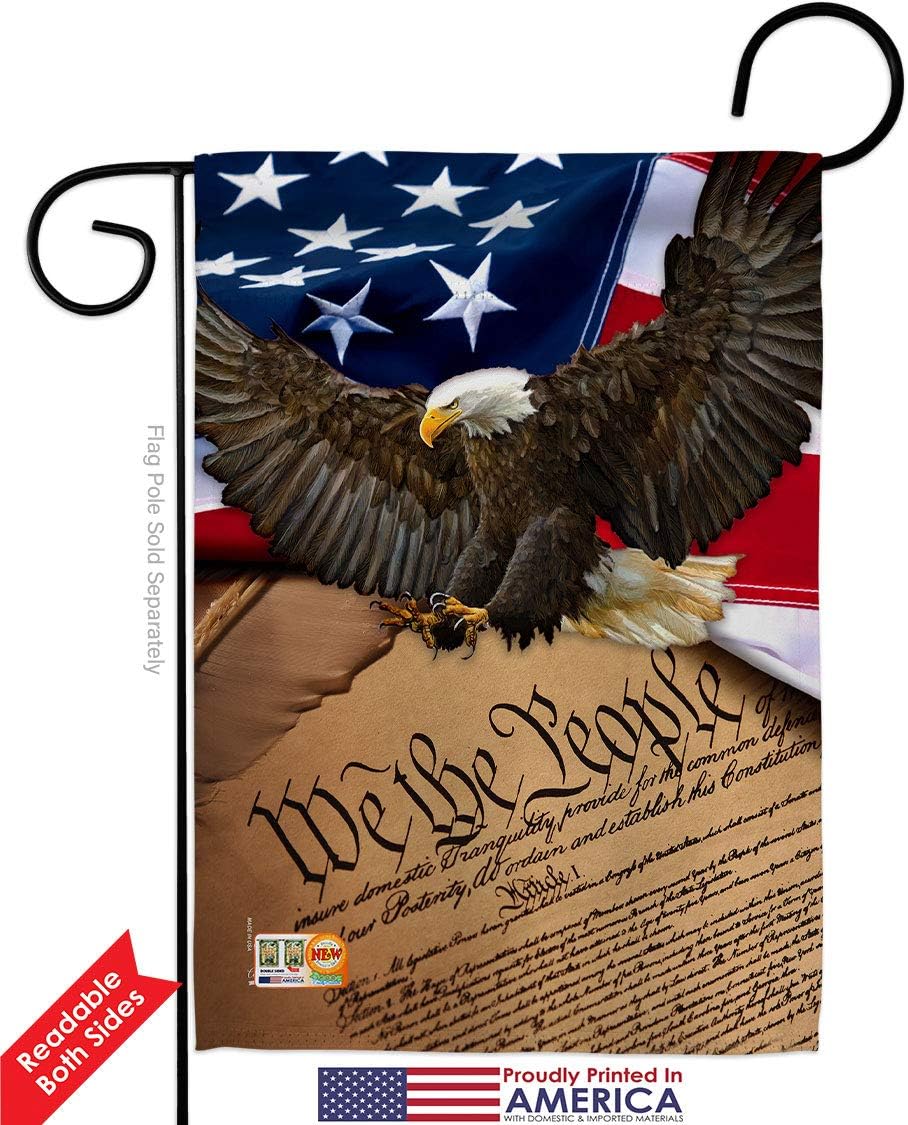 We the People Garden Flag Set Wall Holder Americana Star and Stripes Patriotism Independence Memorial United State American Official Small Gift Yard House Banner Double-Sided Made In USA 13 X 18.5