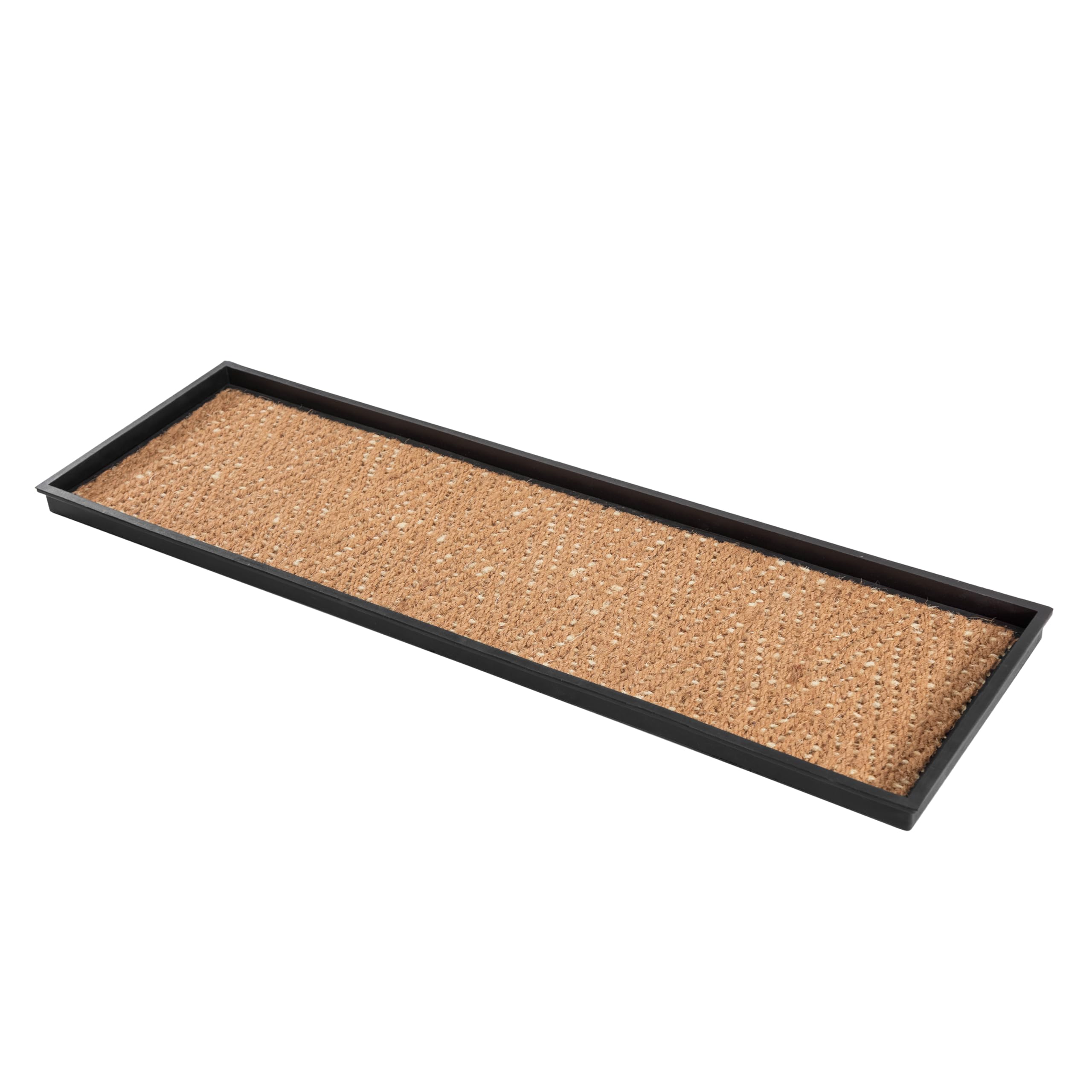 AMB0BT4F-002 Black Rubber Boot/Shoe Tray with Coir, Fits 4 Pair (46.5" Wide), Tan and Khaki Insert