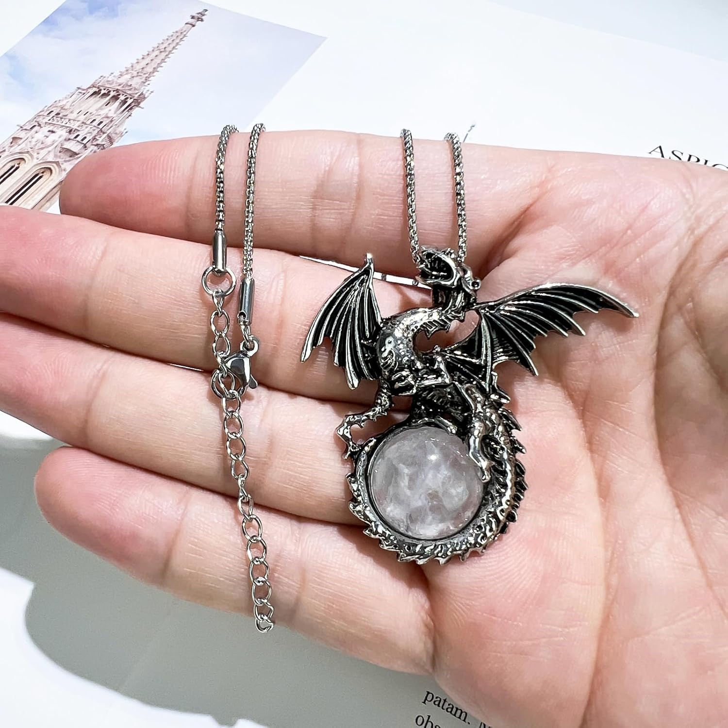 Dragon Necklace - Unique Crystal & Gemstone Pendant for Men & Women - Silver Dinosaur Jewelry Gift - Image 6