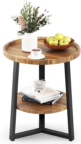 Miniatura 1 de PPAMAPIC Mesa auxiliar redonda, mesa auxiliar de 2 niveles con estante de almacenamiento, mesa decorativa para sala de estar, dormitorio, espacio
