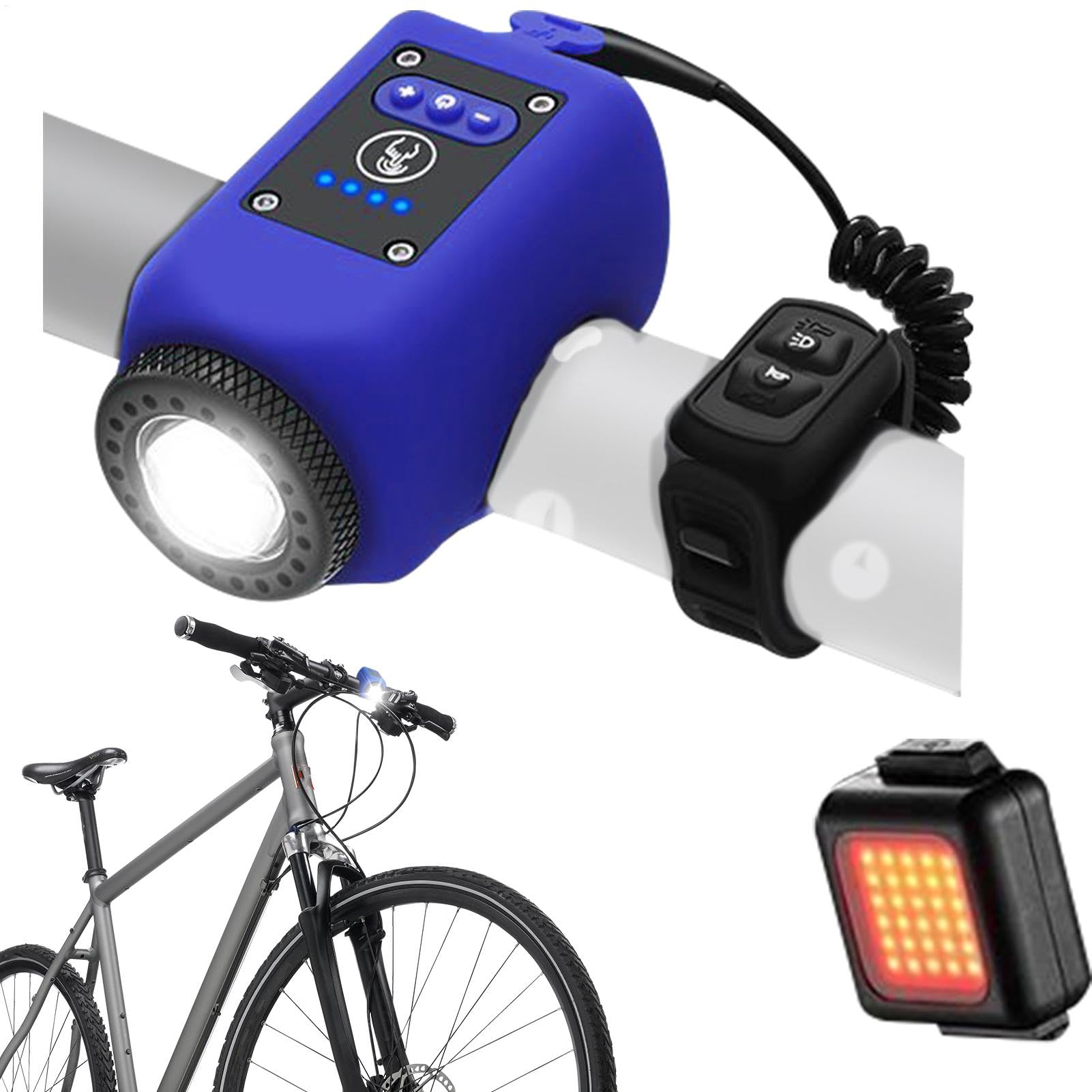 Electric Bike Horn Bikes Light, 120 dB Waterproof Cicli Bell Adulti, USB ricaricabile 180° Viewing Angolo, Flashlight Taillight with 4 mode for Cycling, Size: 2.76x1.57x1.57inc
