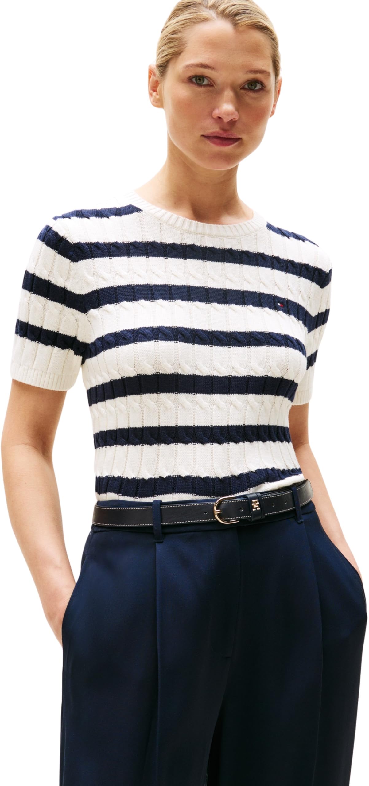 Tommy Hilfiger Damen Pullover Cable Kurzarm