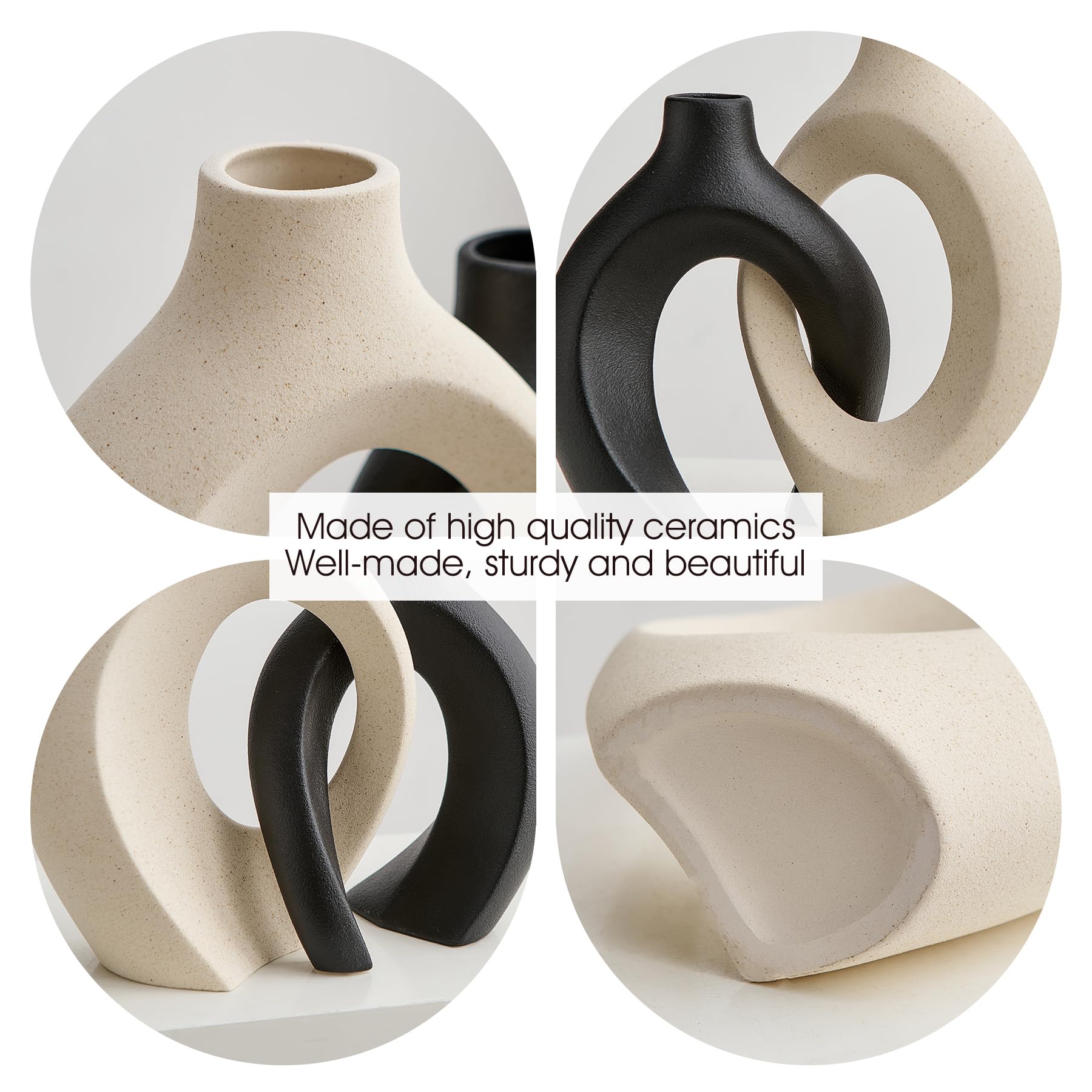 AWNR Ceramic Vase Wedding Decor: Set of 2 Black & White Flower Vase Hollow Vases for Flowers Modern Home Decor Office Decor for Table Centerpieces Shelf Mantel Aesthetic Vase for Decor