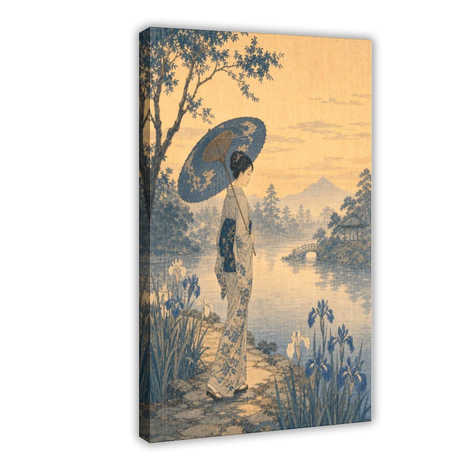 W7c8u2x3 Frame-Style-1 Woman With Parasol By Lake Canvas Wall Art, Dorm Decor