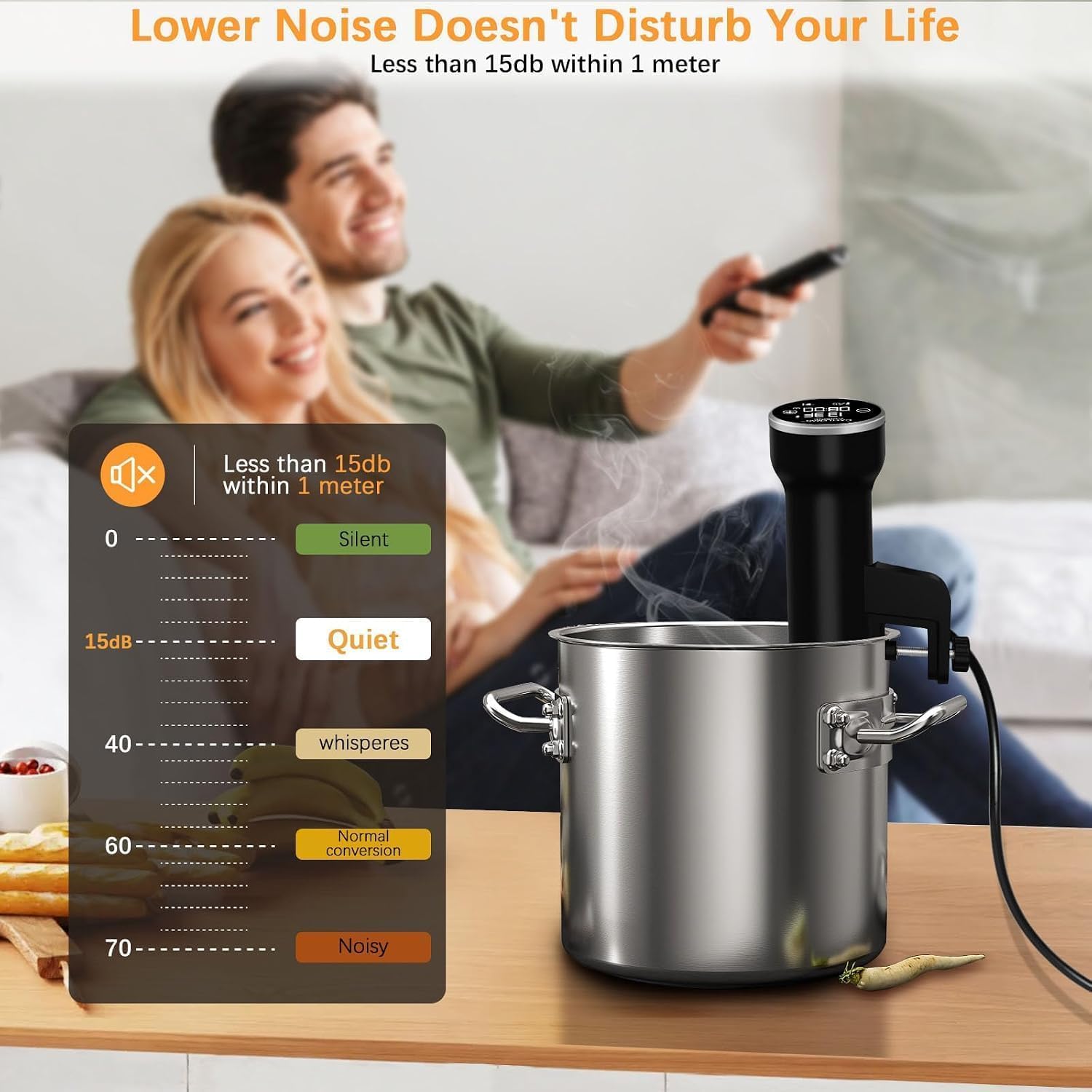 Sous Vide Machines Wi-Fi, circulador de inmersión, cocina precisa, sous-vide con control táctil preciso de temperatura y temporizador, 1000 W, portátil, sin ruido, calentamiento rápido