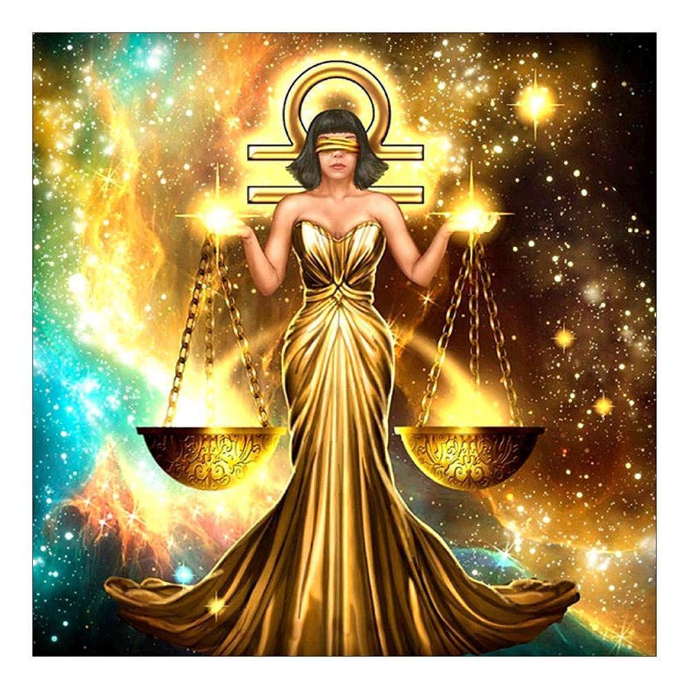 Abeuty Libra 5D Diamond Painting Diy Full Drill Rhinestones, Zodiac Statue Of Liberty Yellow Gold, Paint With Diamonds Crystal Diamond Art Kits (Libra)