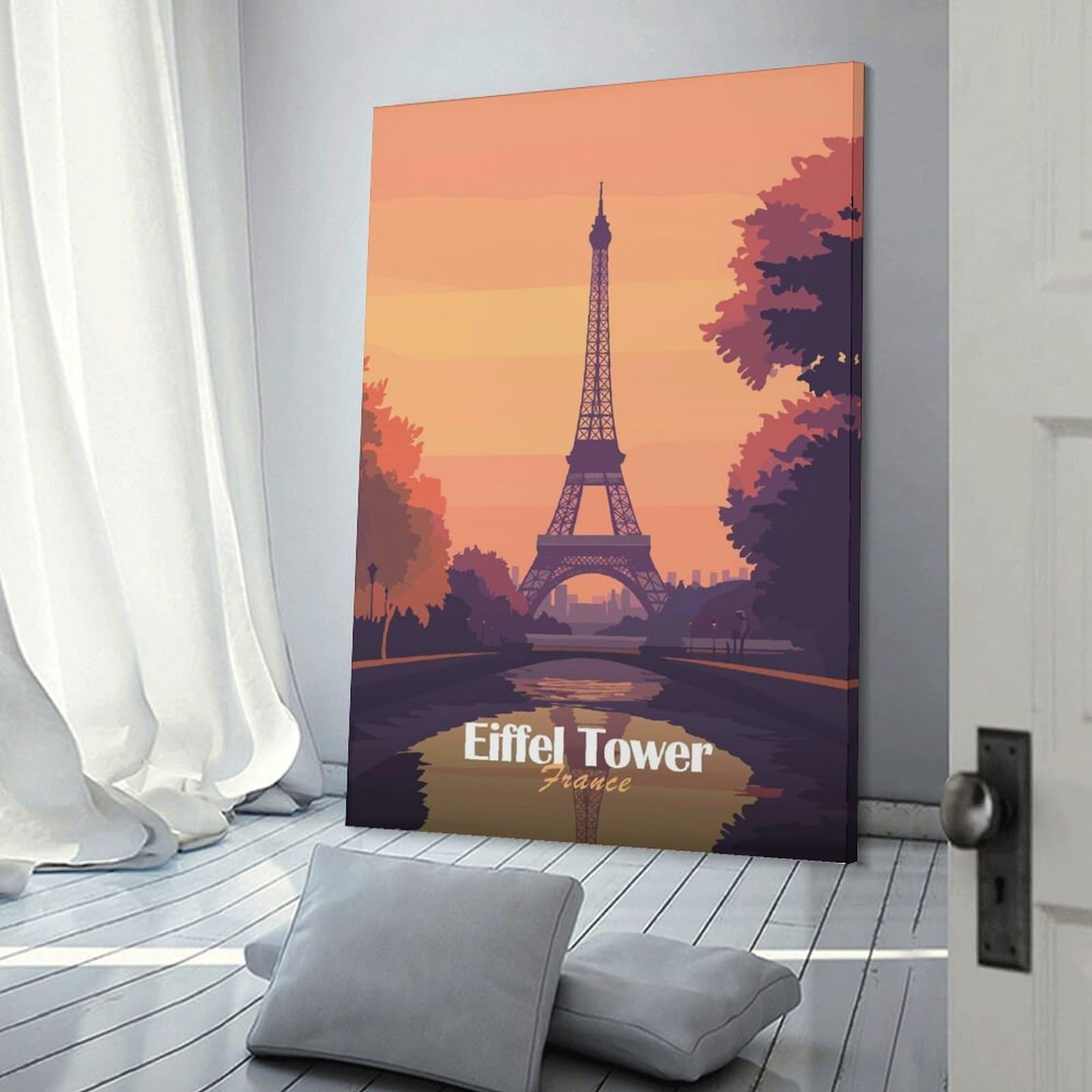 Eiffel Tower Sunset Canvas Art Print 24x36inch(60x90cm), for Feature Walls in Flats Or Modern Rooms, Ideal for Building A Coordinated Art Wall