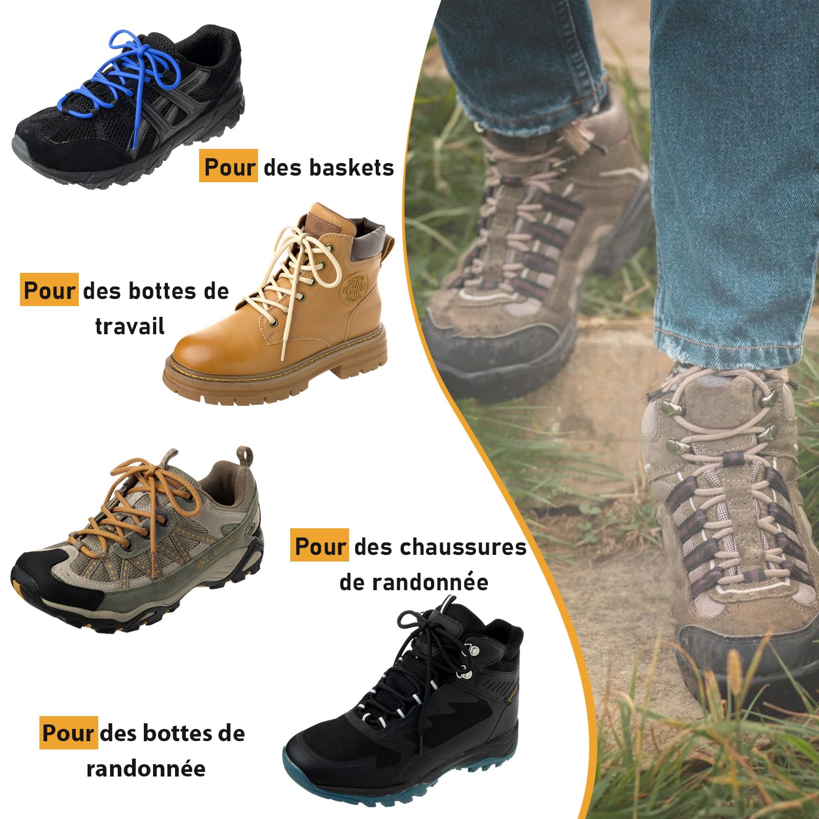 2 pary sznurowadeł roboczych – 4 mm, buty do wędrówek na świeżym powietrzu, okrągłe sznurowadła, mocne do butów sportowych