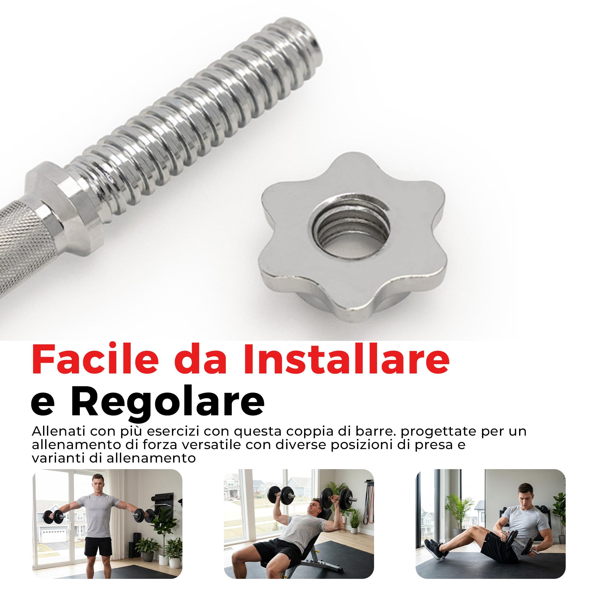 Sunny Health & Fitness Set di Barre per Manubri Filettate da 36 cm, Barre Regolabili con Collari a Stella, Compatibili con Dischi Standard da 25 mm – STDBH-14