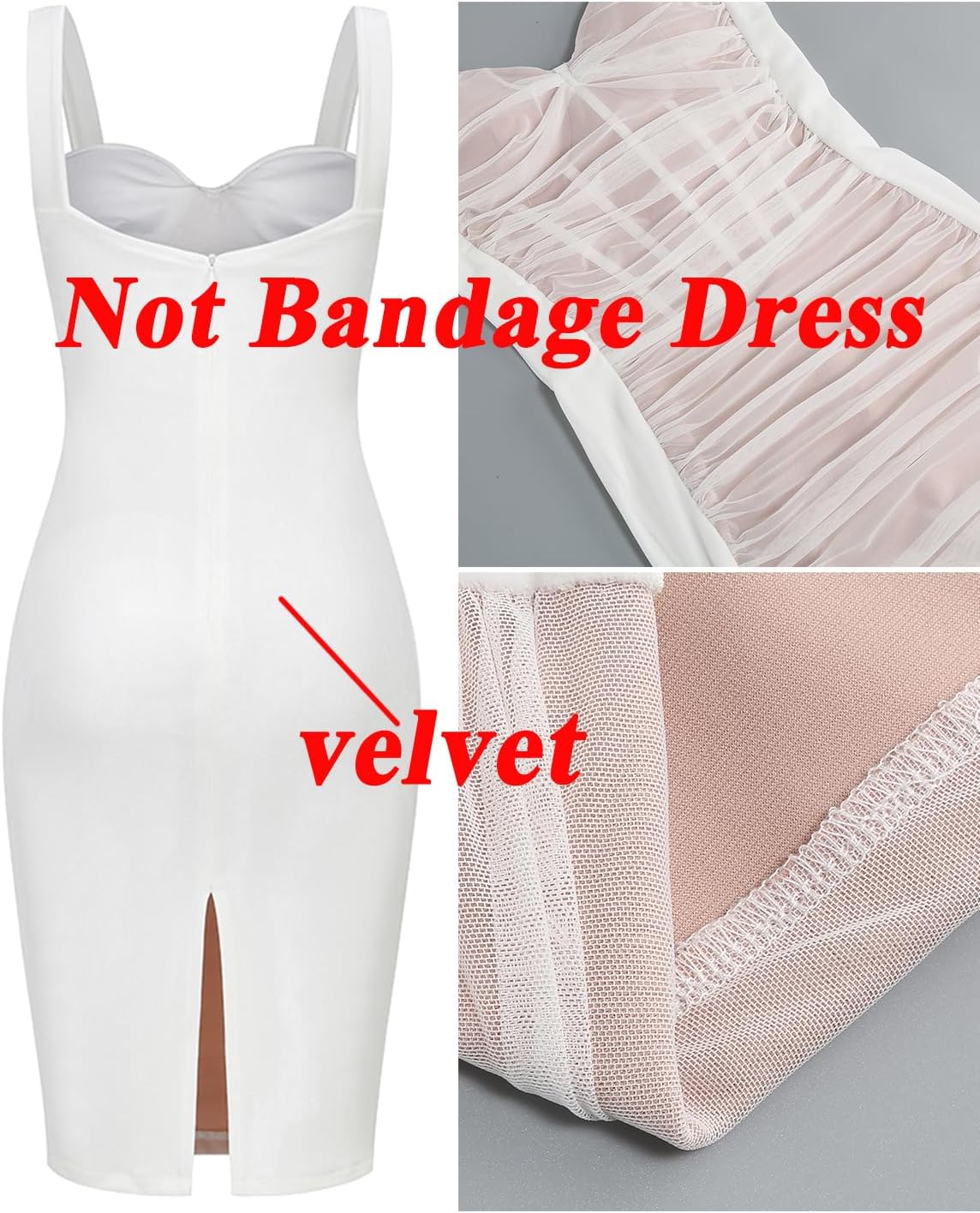 houstil Women's Strap Wedding Guest Dress Velvet Mesh Bodycon Cocktail Party Fishbone Mini Clubwear - Image 4