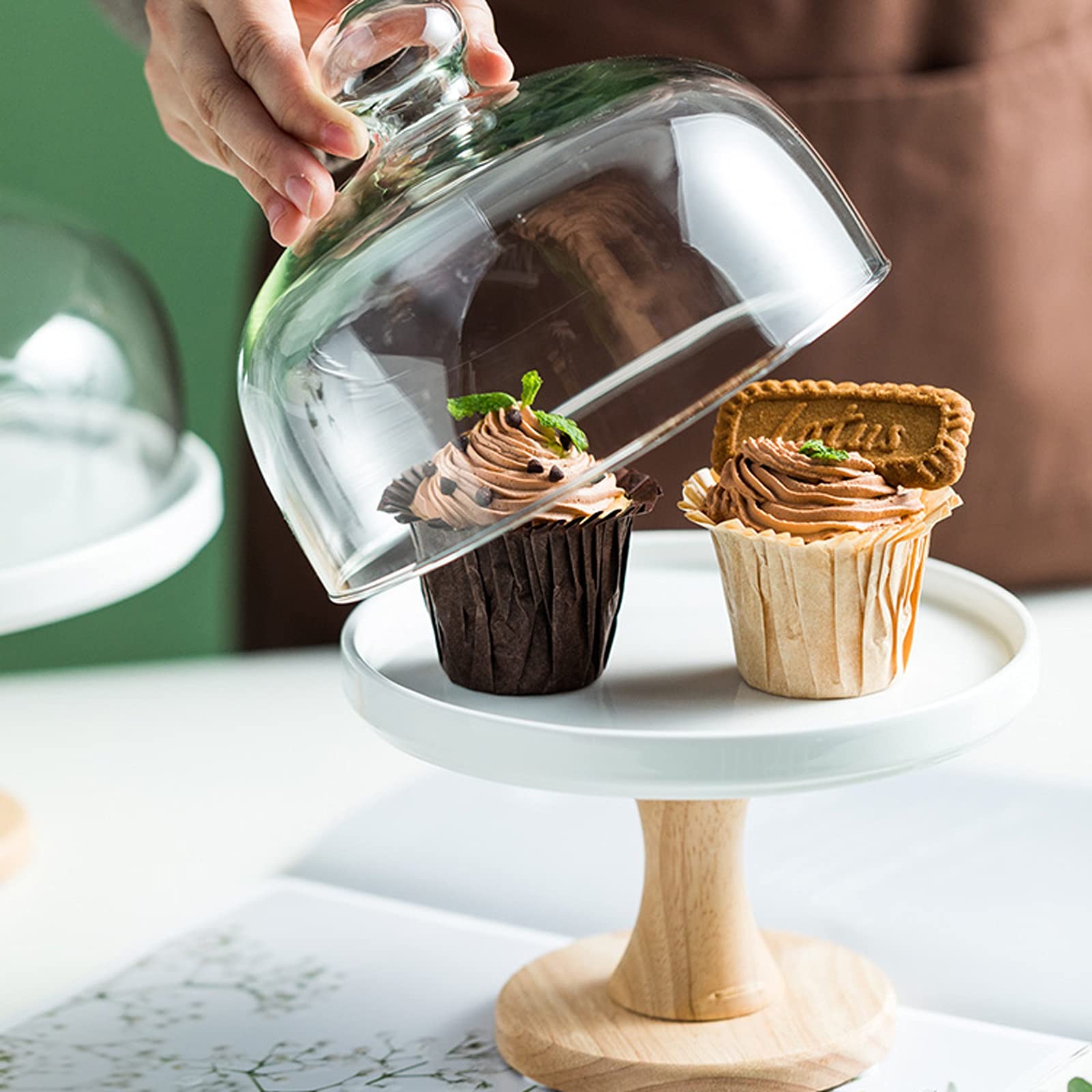 caihuashopping Podstawka na ciasto, taca ze szklaną pokrywką, prosta podstawka na ciasto, wielofunkcyjna patera na deser, wesele, impreza, do hoteli, restauracji, stojak na tort (rozmiar: średni)