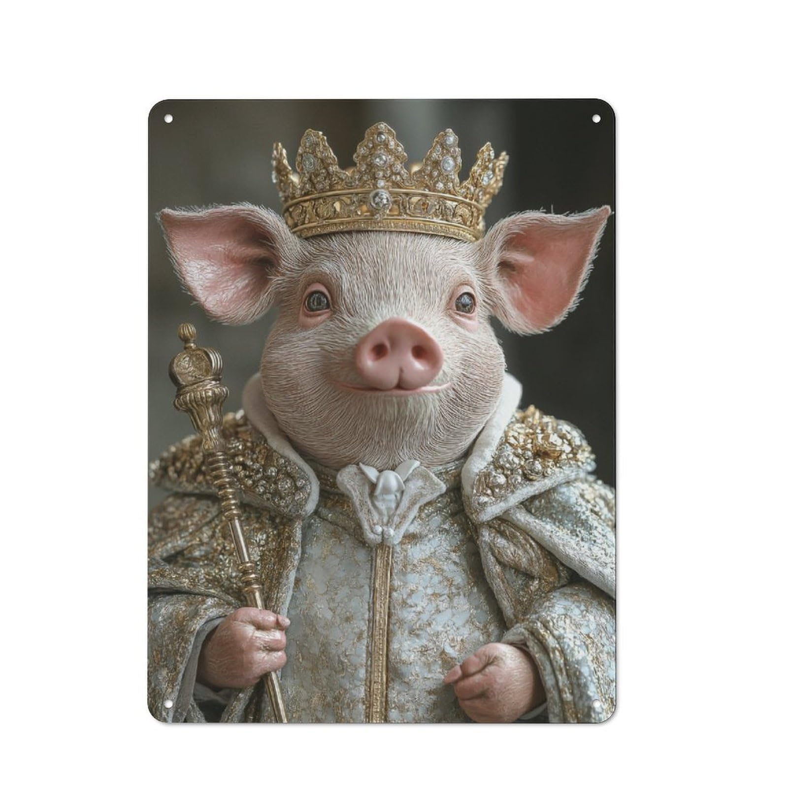 Junmoney Pig King Figurine Tin Wall Plaque 40X30cm With For Bar Or Restaurant, Housewarming Wall Decor For People Furnishing Bar And Restaurant