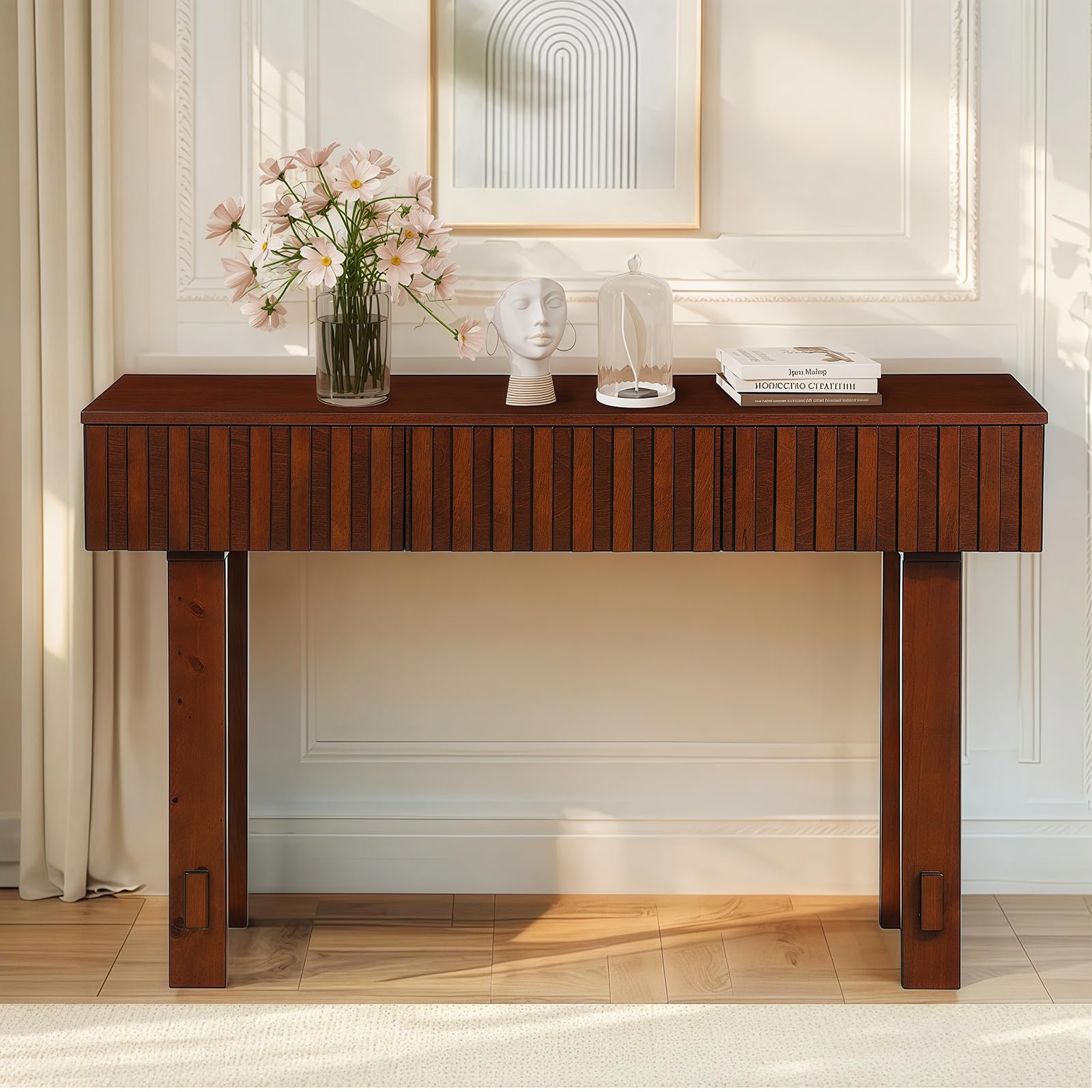 HMFULE 52" Solid Wood Console Table for Entryway, Modern Sofa Table Behind Couch with 3 Drawers, Farmhouse Sofa Tables for Living Room, Hallway, Foyer